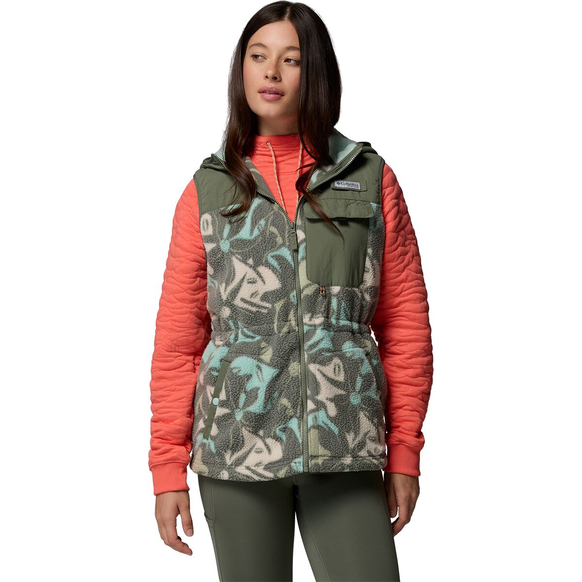 Image of Columbia PFG Open Water Fleece Vest - Women's Cypress Floraflauge/Cypress, L