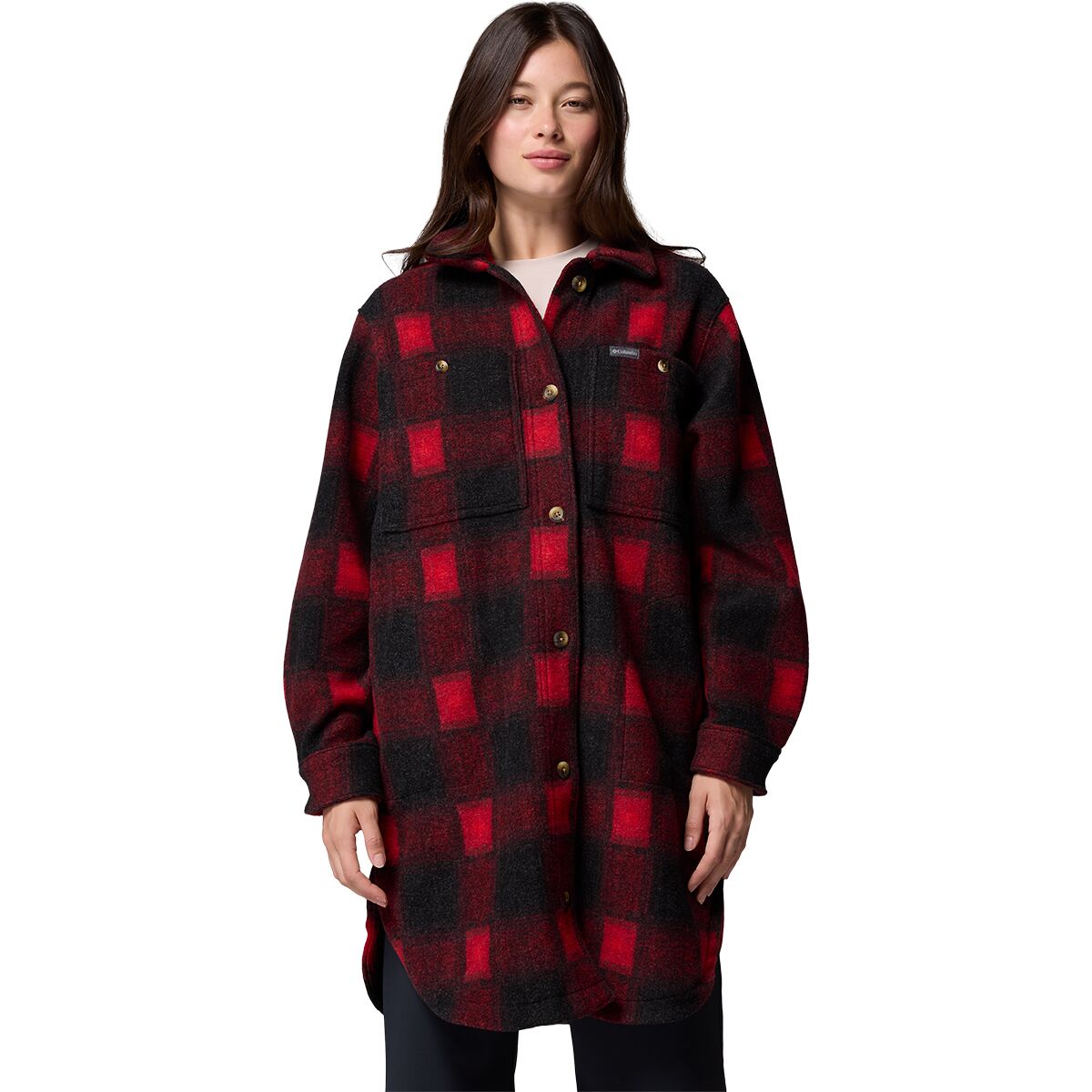 Image of Columbia Wildest Venture Long Fleece Coat - Women's Mountain Red Blurred Ombre, XS