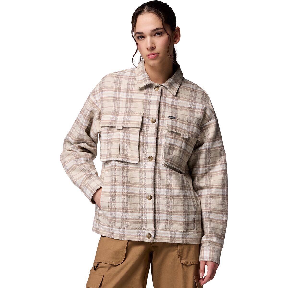 Image of Columbia Wildest Venture Shirt Jacket - Women's Dark Stone Block Tartan, M