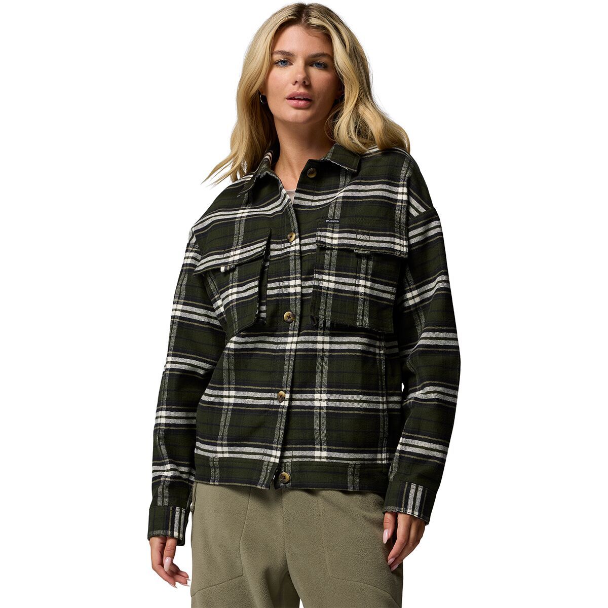 Image of Columbia Wildest Venture Shirt Jacket - Women's Greenscape Block Tartan, M