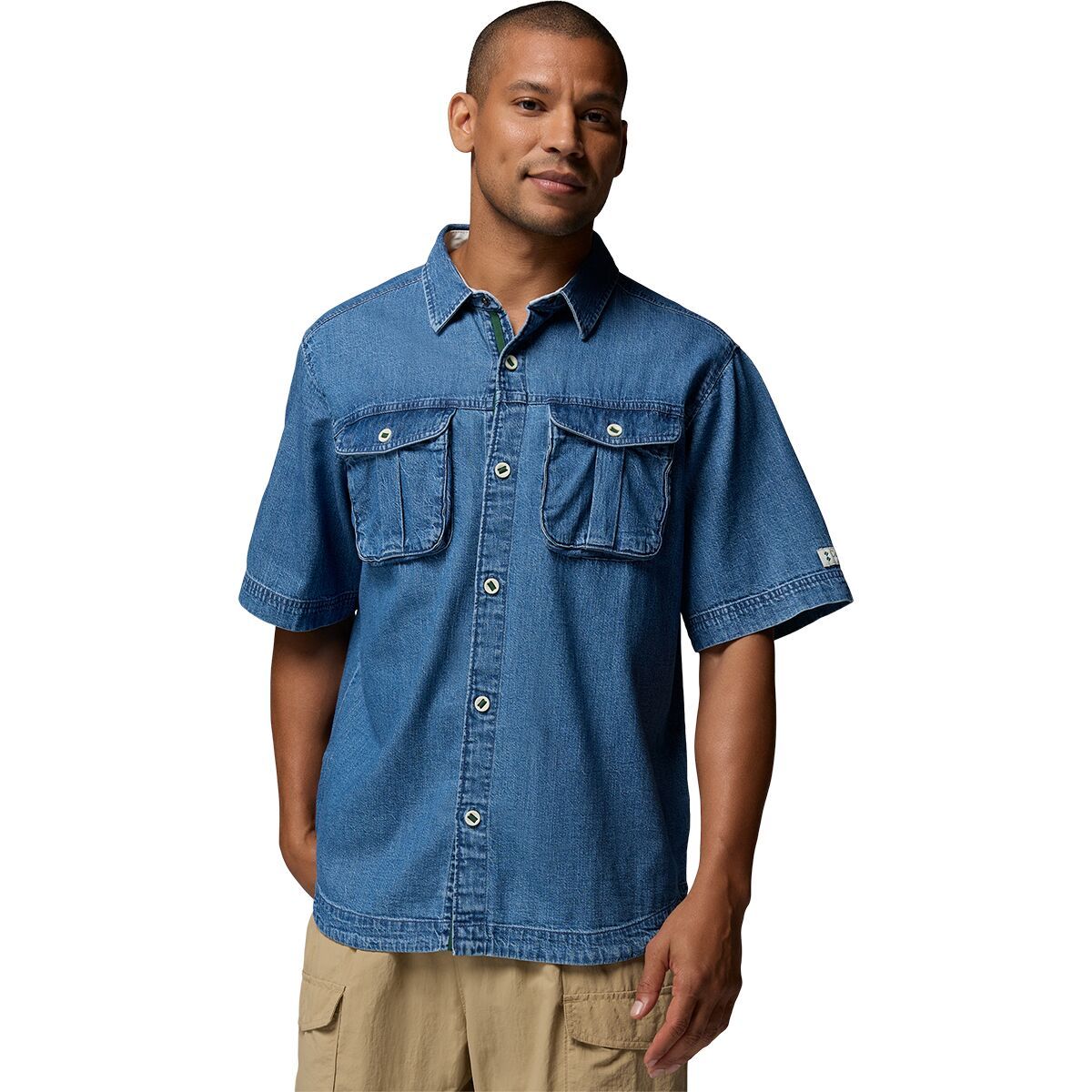Image of Columbia Acker Rock Twill SS Button Down Shirt - Men's Denim, L