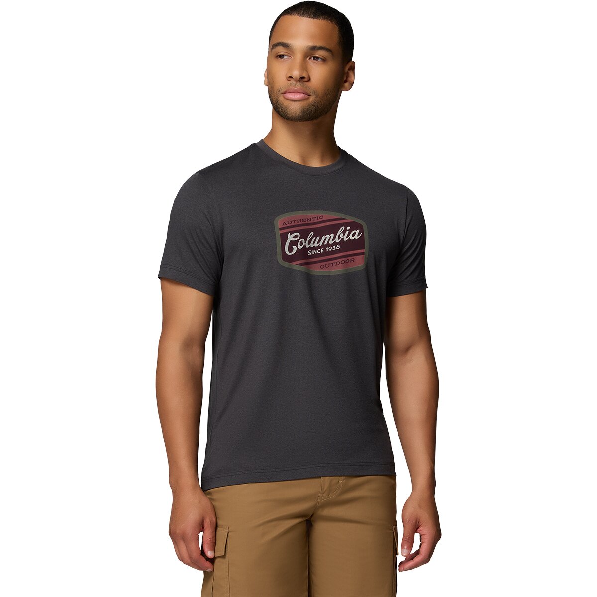 Image of Columbia Parsons Point Graphic T-Shirt - Men's Black Heather/Badge Label, M