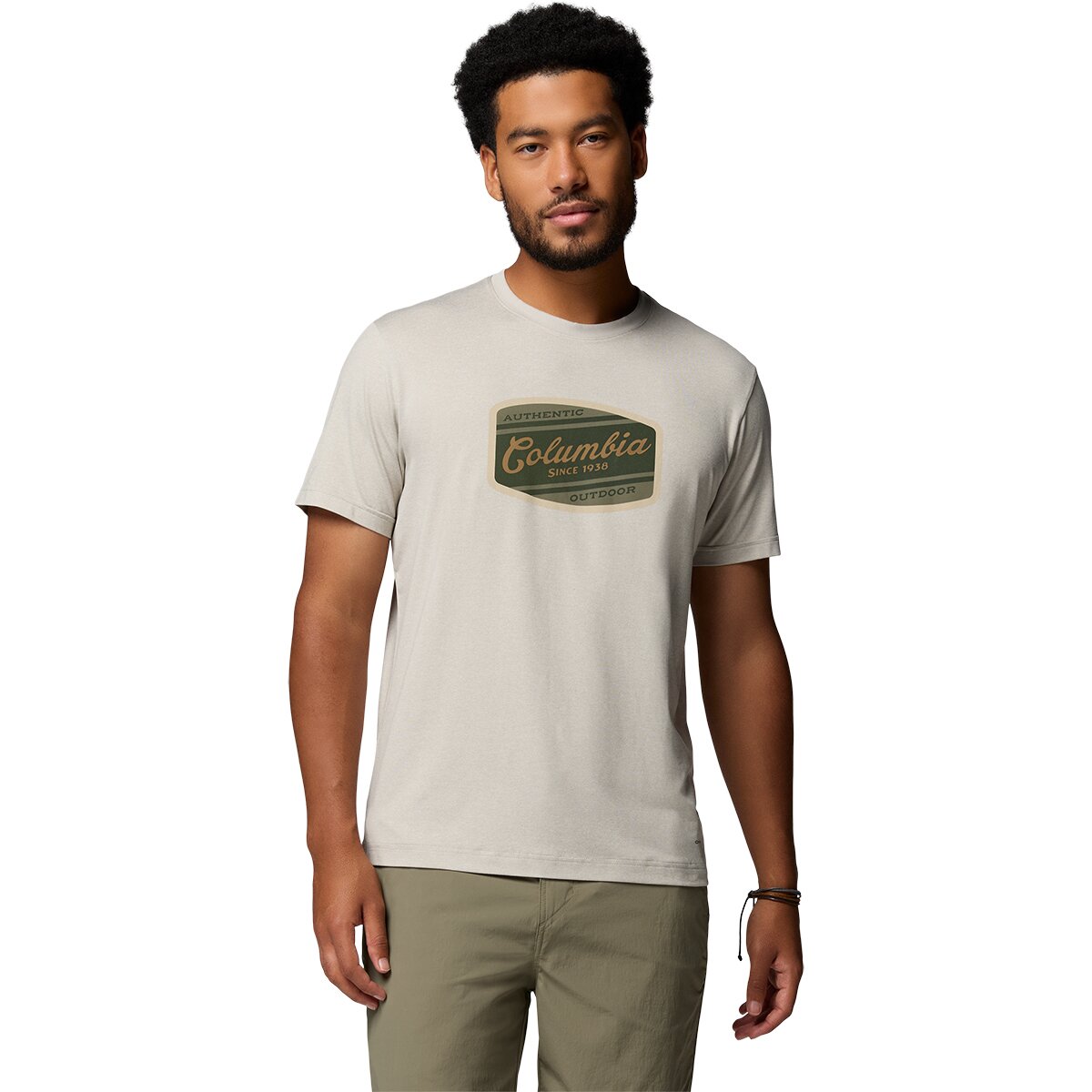 Image of Columbia Parsons Point Graphic T-Shirt - Men's Dark Stone Heather/Badge Label, XXL