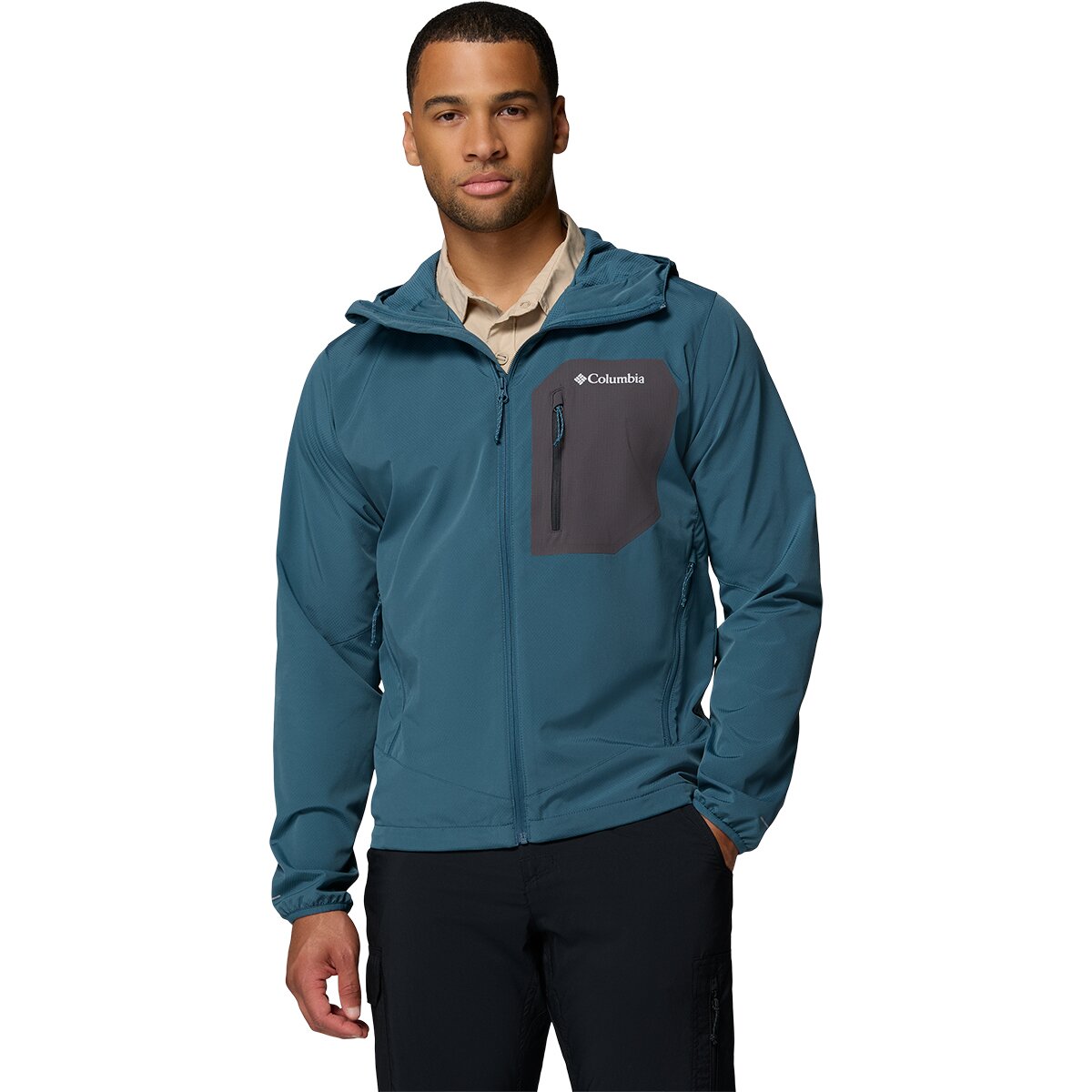 Image of Columbia Tall Heights III Hooded Softshell Jacket - Men's Everblue/Shark, XL