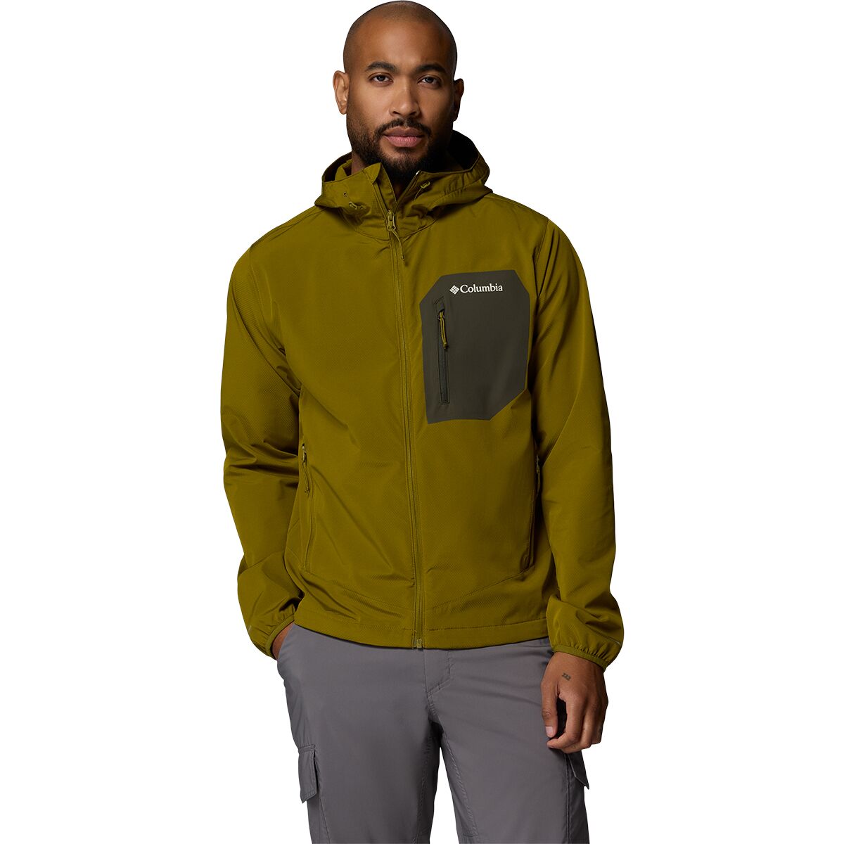 Image of Columbia Tall Heights III Hooded Softshell Jacket - Men's Mossy Green/Greenscape, M