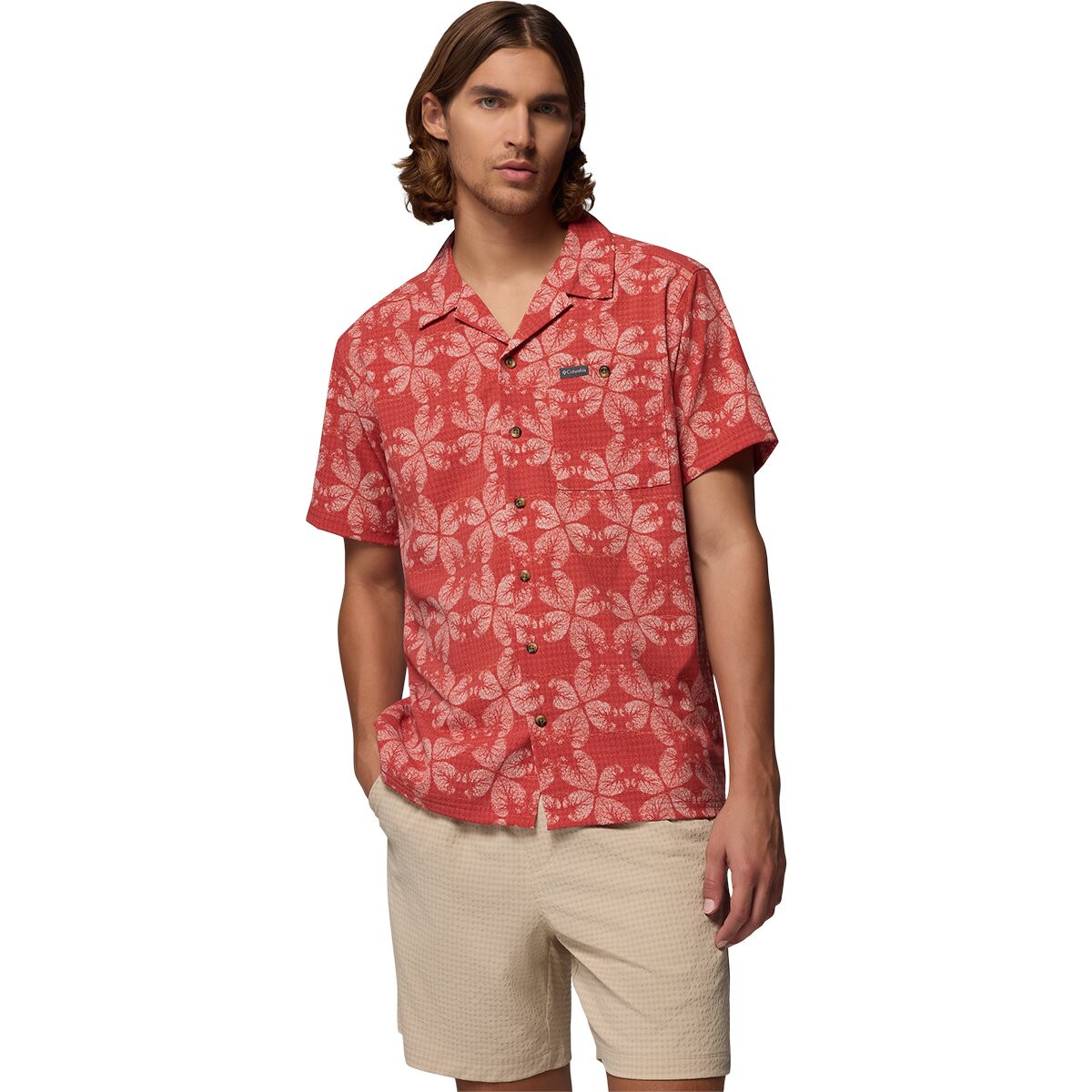 Image of Columbia Utilizer Print Camp Shirt - Men's Washed Red/Floreidoscope, L