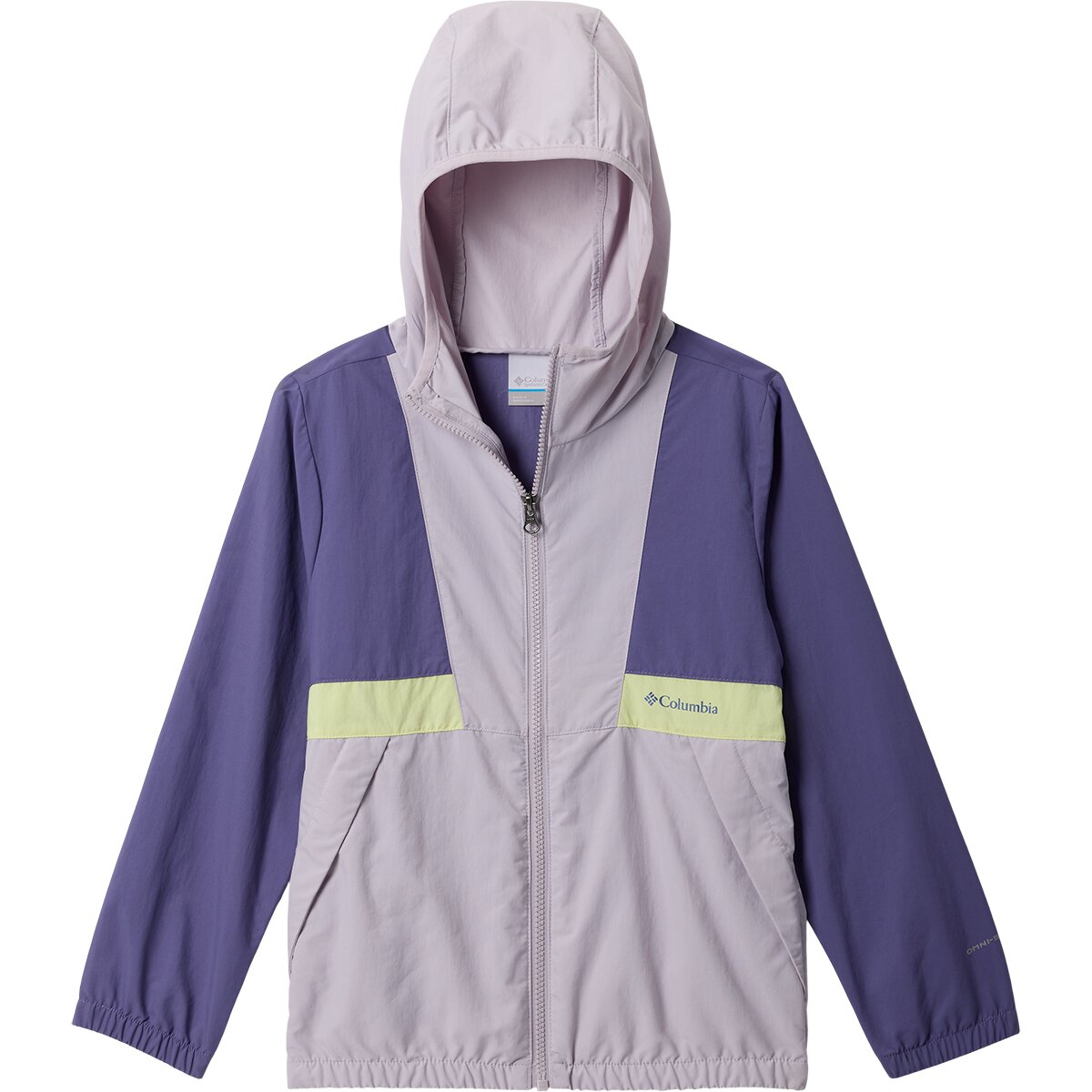 Image of Columbia Spire Valley Windbreaker - Girls' Stormwatch/Lavender Pearl/Citron Haze, L