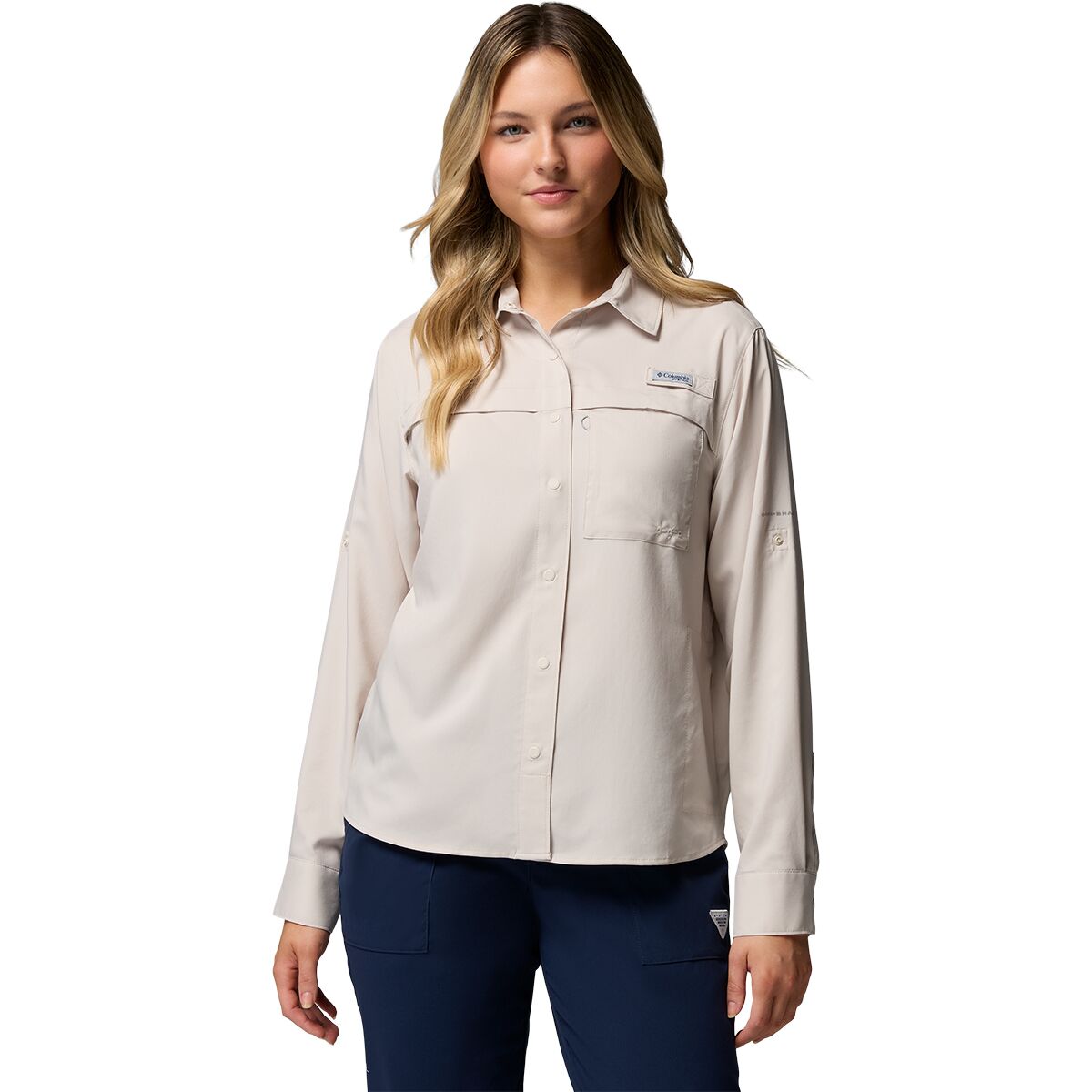 Image of Columbia PFG Castback Woven Long-Sleeve Shirt - Women's Dark Stone, L