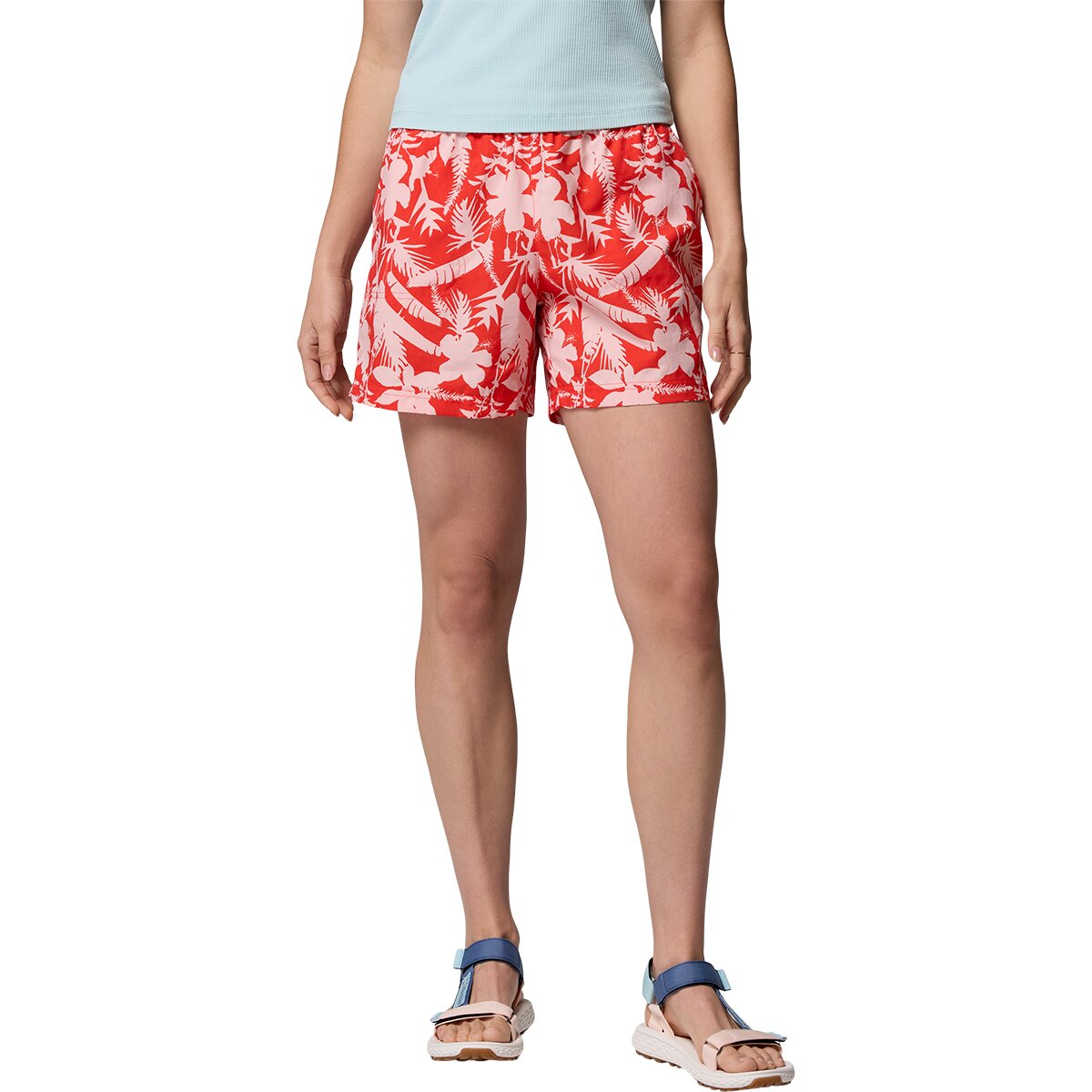 Image of Columbia Sandy River Printed 5in Short III - Women's Poppy Red/Botaniflage Tonal, L
