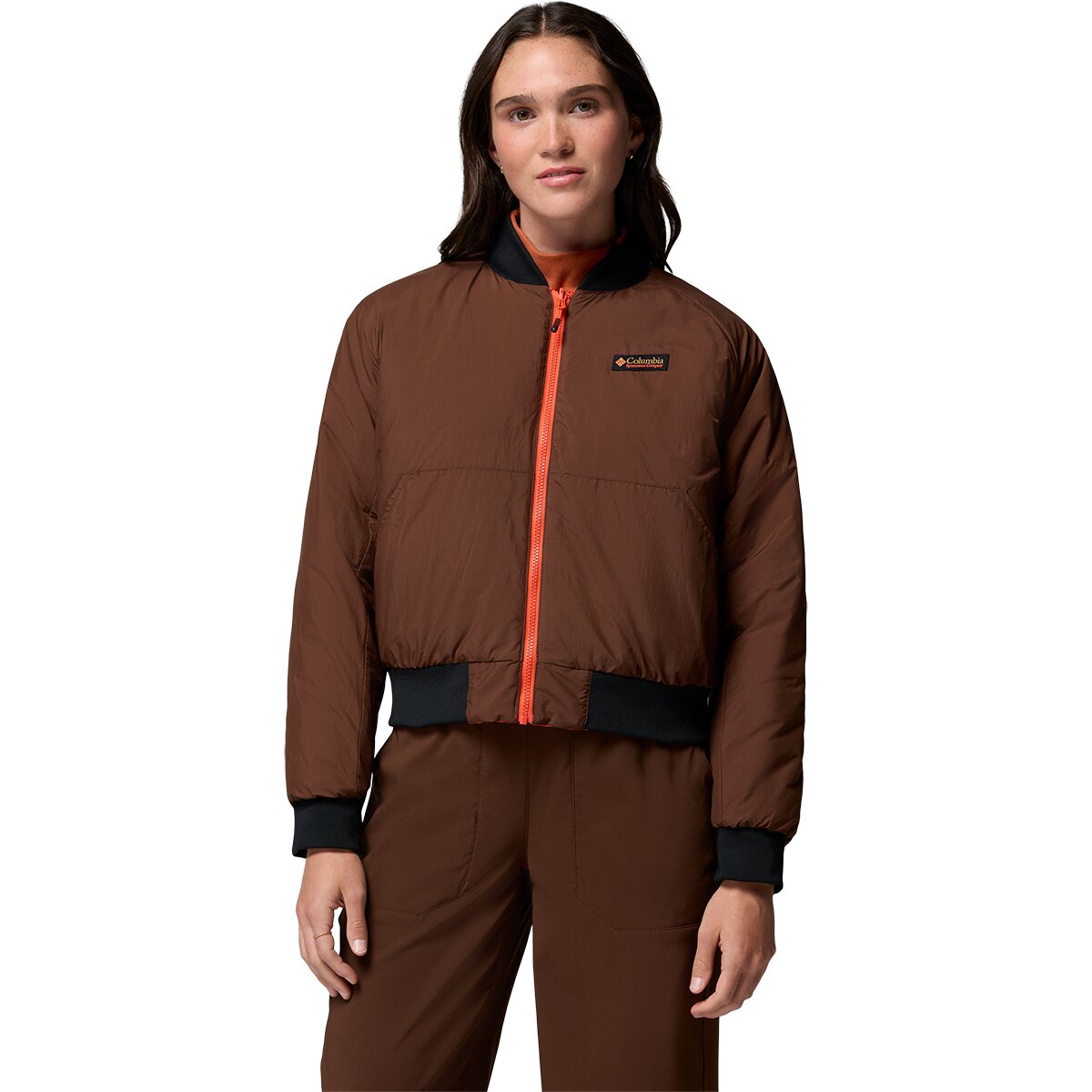 Image of Columbia Sauvie Sky Reversible Bomber Jacket - Women's Red Quartz/Tobacco, M