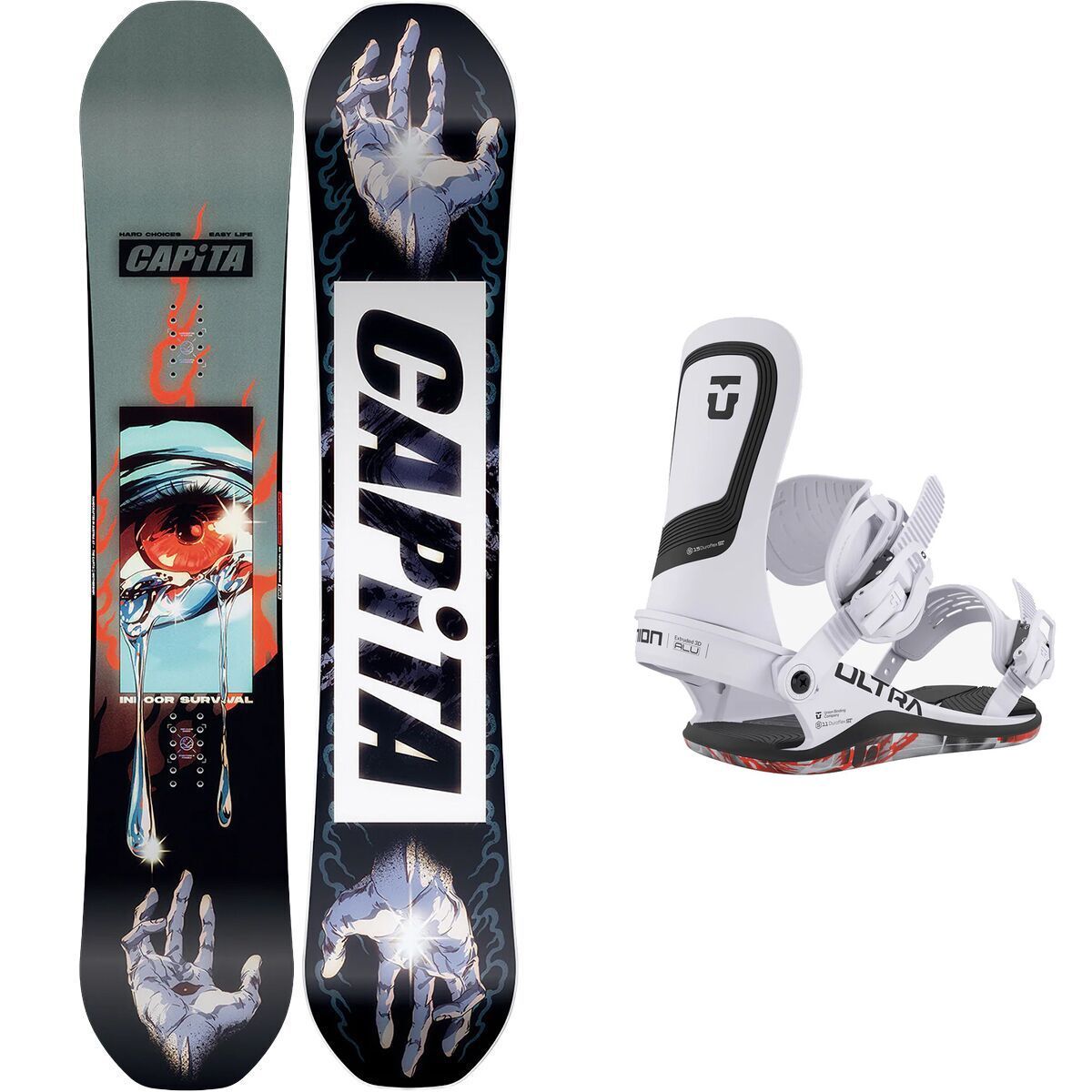 Image of Capita Indoor Survival Snowboard + Union Ultra Binding - 2026 Ice Grey, 161cm wide, M