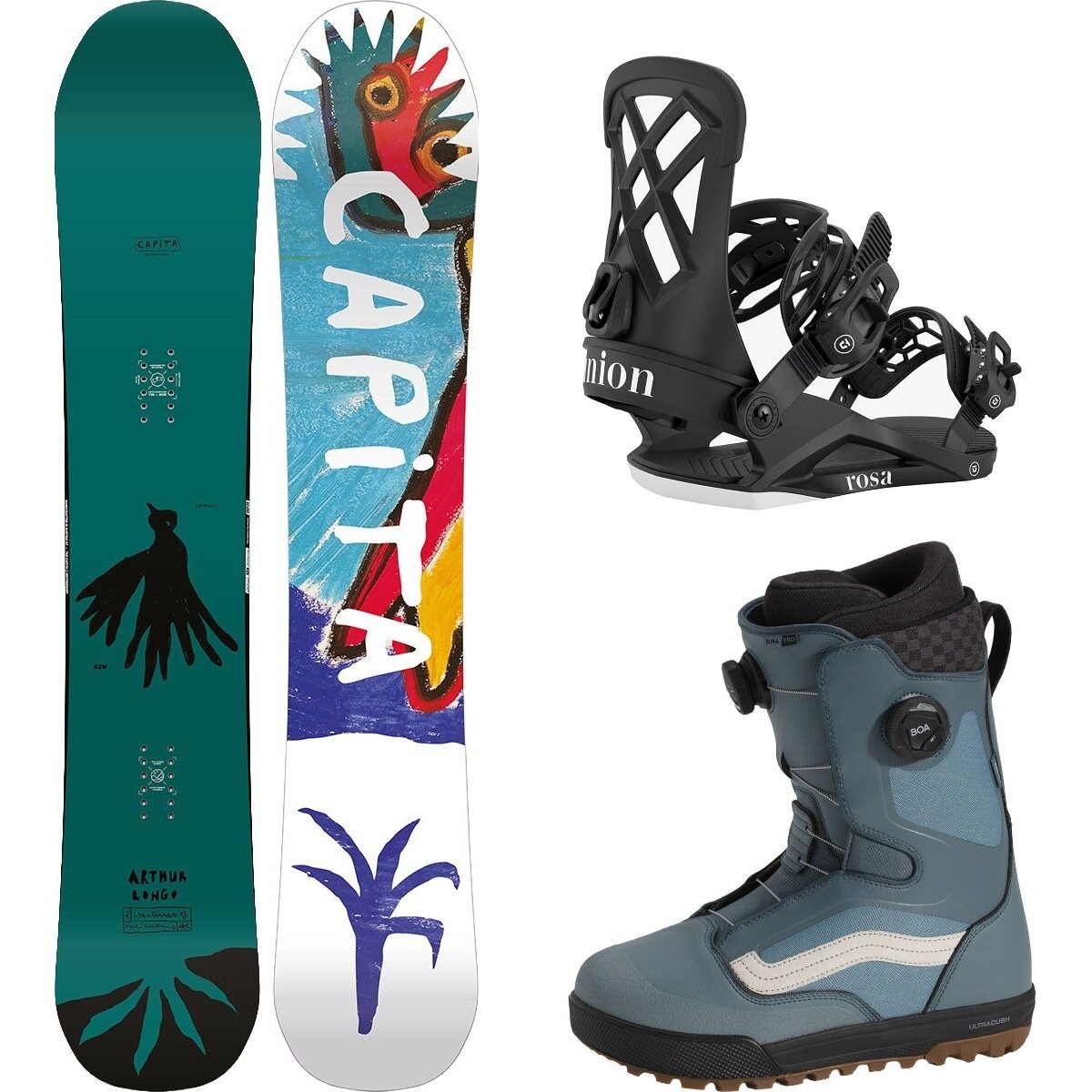 Image of Capita Aeronaut Snowboard + Union STR Binding + Vans Aura Pro Boot Misc, Black, Stormy Weather, 157cm, L, 13.0