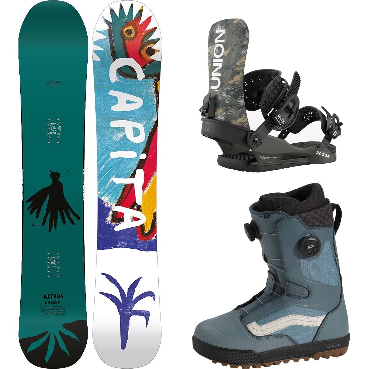 Image of Capita Aeronaut Snowboard + Union STR Binding + Vans Aura Pro Boot Misc, Camo, Stormy Weather, 159cm, M, 9.5