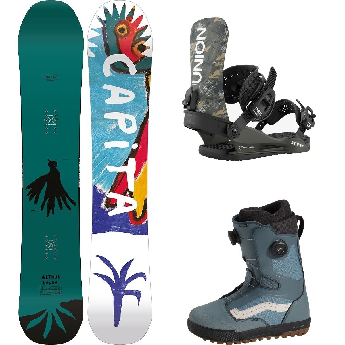 Image of Capita Aeronaut Snowboard + Union STR Binding + Vans Aura Pro Boot Misc, Camo, Stormy Weather, 157cm, M, 8.5
