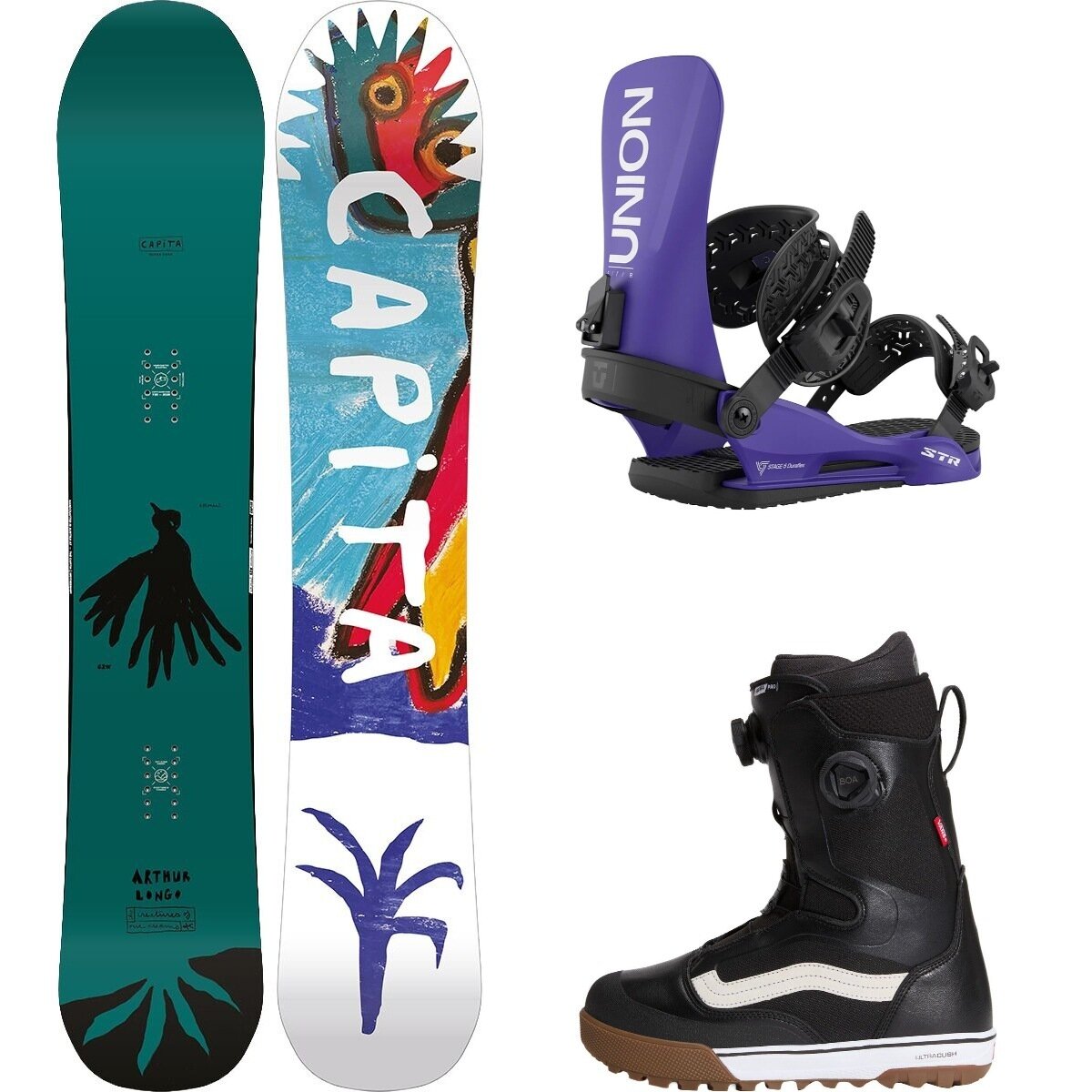 Image of Capita Aeronaut Snowboard + Union STR Binding + Vans Aura Pro Boot Misc, Purple, Black/White, 159cm, L, 11.5