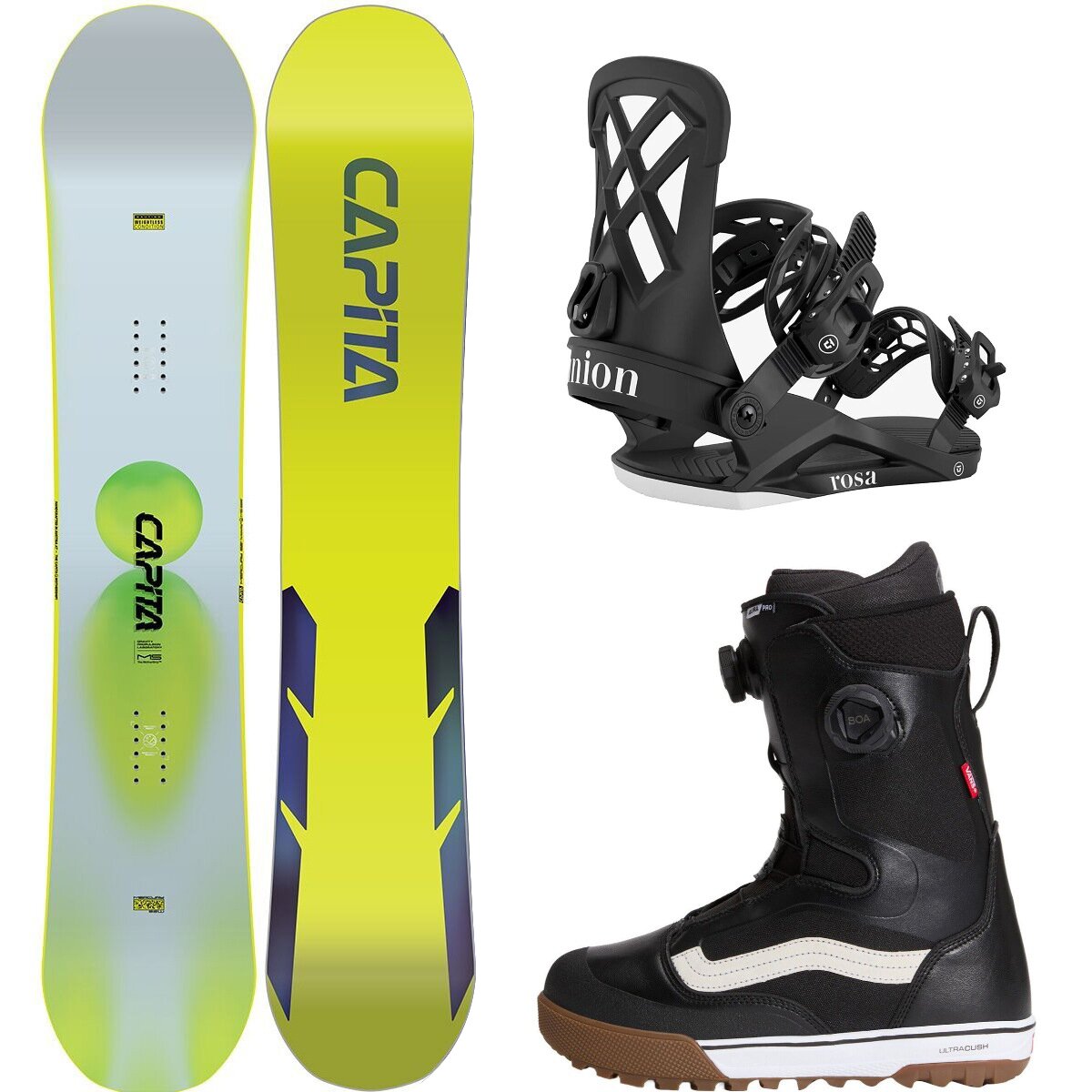 Image of Capita Mercury Snowboard + Union STR Binding + Vans Aura Pro Boot Misc, Black, Black/White, 159cm, M, 10.0