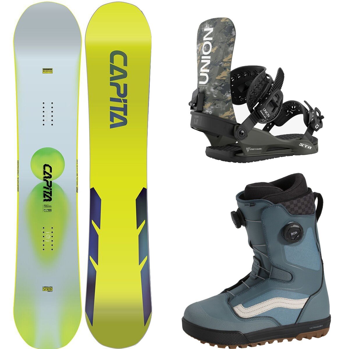 Image of Capita Mercury Snowboard + Union STR Binding + Vans Aura Pro Boot Misc, Camo, Stormy Weather, 161cm, M, 9.5