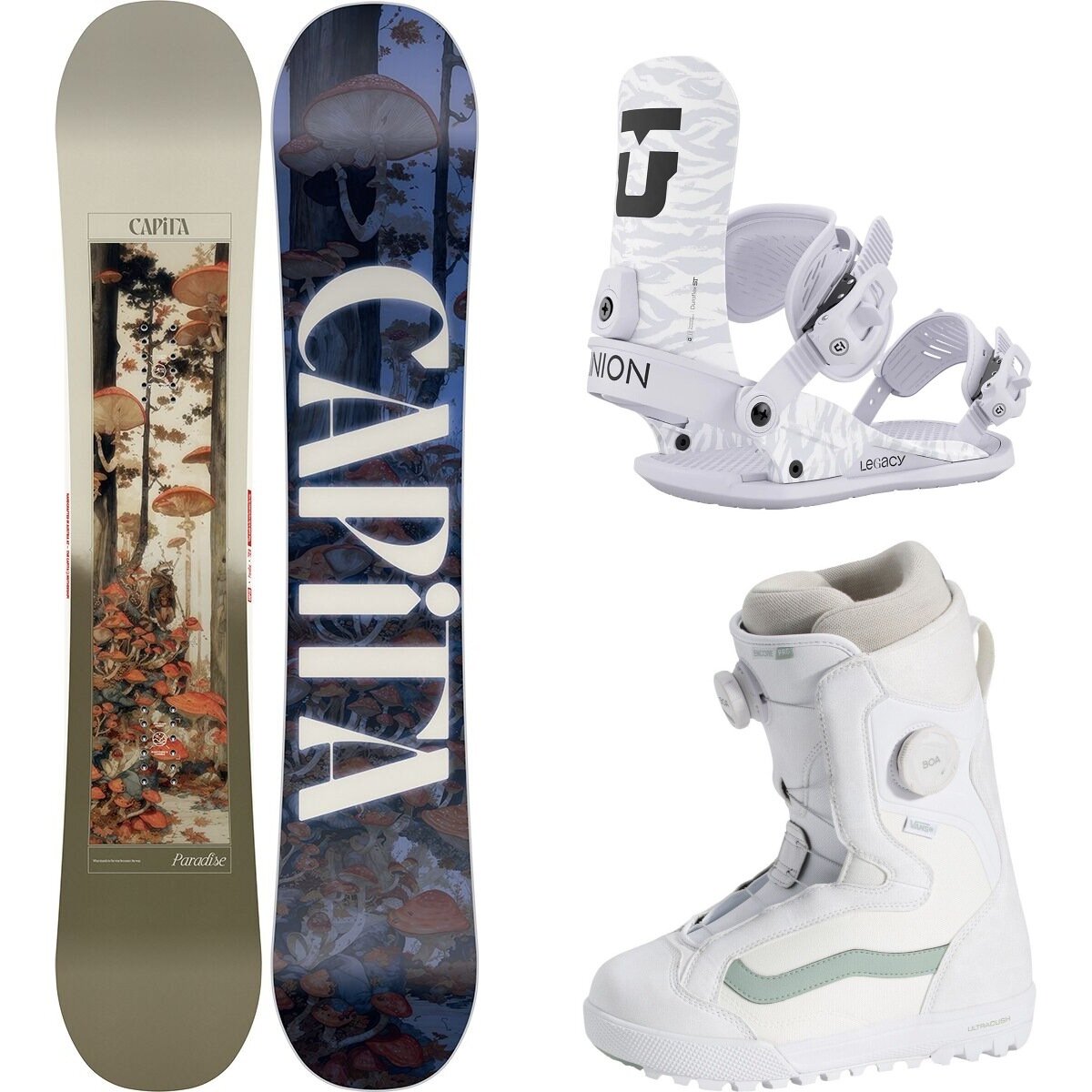 Image of Capita Paradise Snowboard + Legacy Binding + Encore Pro Boot Misc, Grey, 30th Anniv. White/Gray Olive, 149cm, M, 6.0