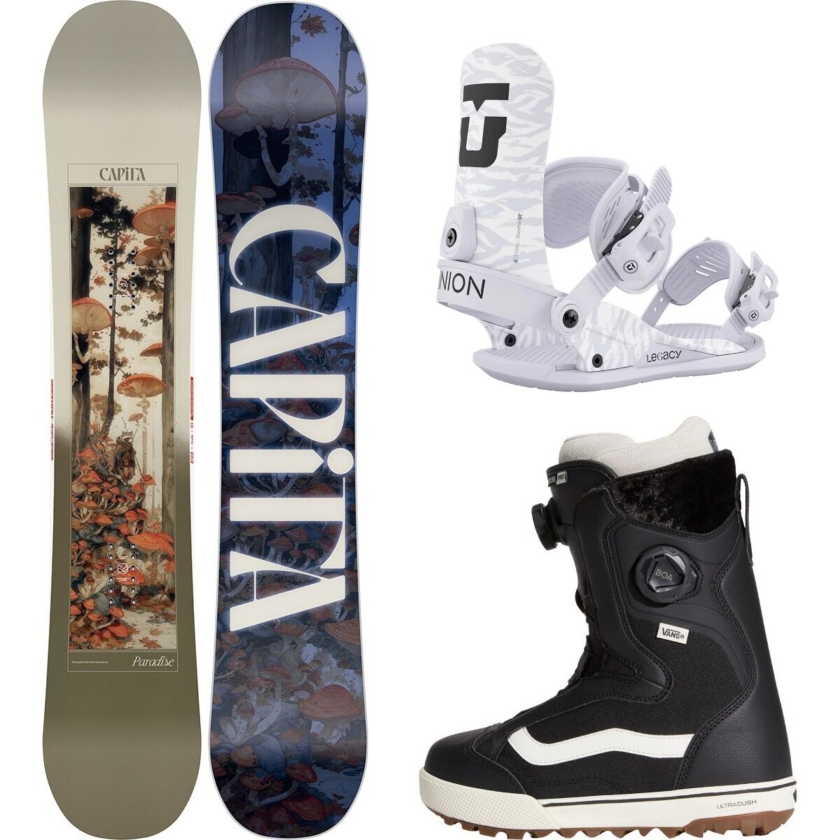 Image of Capita Paradise Snowboard + Legacy Binding + Encore Pro Boot Misc, Grey, Black/Marshmallow, 141cm, M, 7.0
