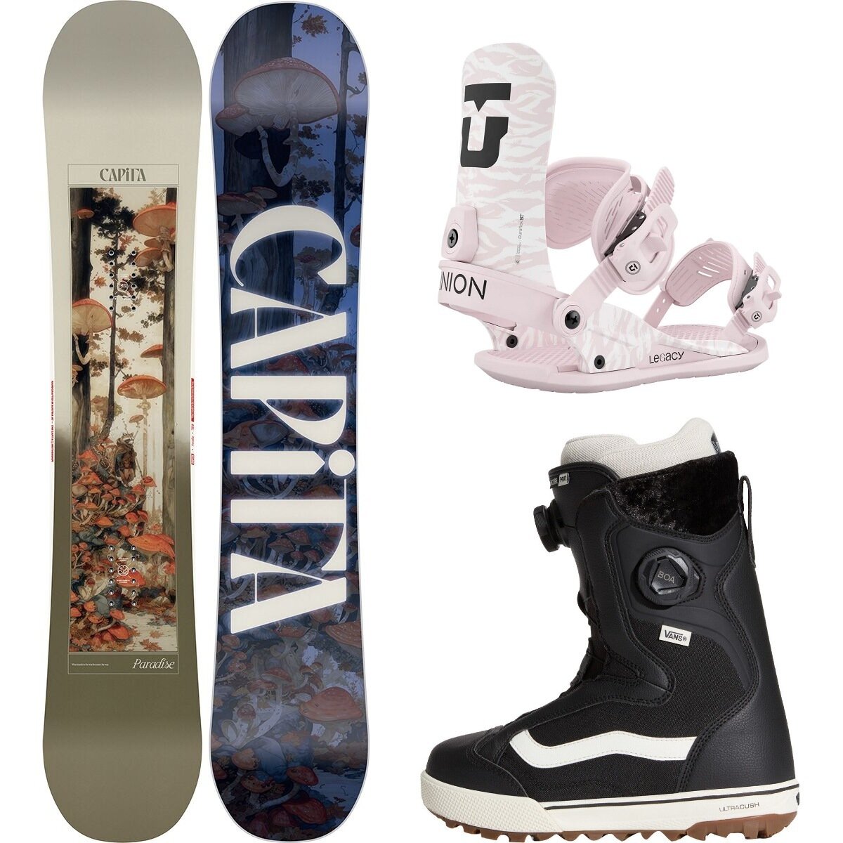 Image of Capita Paradise Snowboard + Legacy Binding + Encore Pro Boot Misc, Pink, Black/Marshmallow, 141cm, L, 7.5