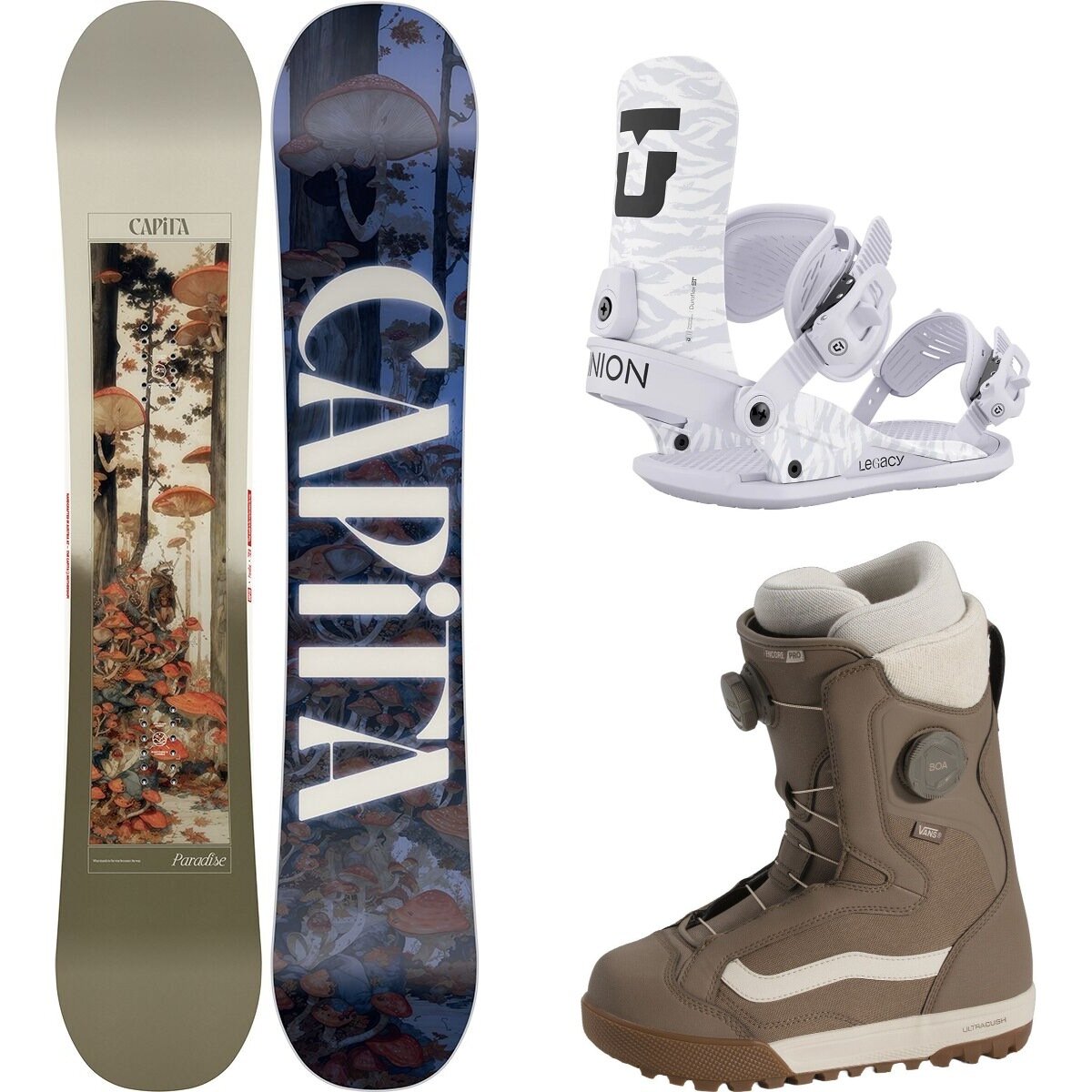Image of Capita Paradise Snowboard + Legacy Binding + Encore Pro Boot Misc, Grey, Walnut, 141cm, M, 7.5