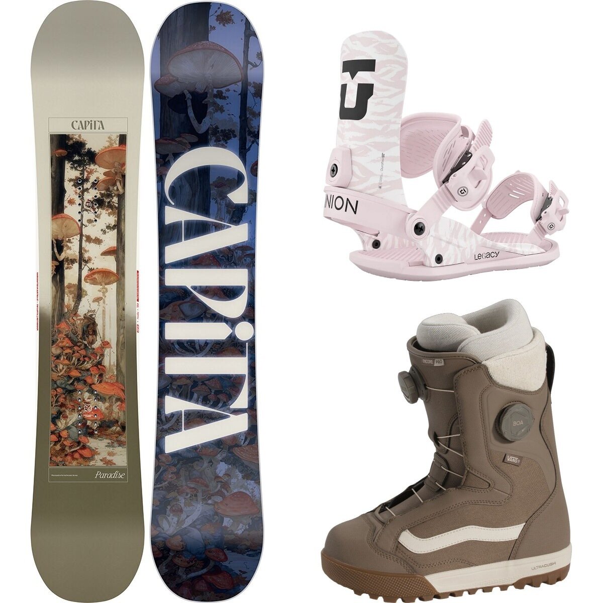 Image of Capita Paradise Snowboard + Legacy Binding + Encore Pro Boot Misc, Pink, Walnut, 141cm, L, 8.5