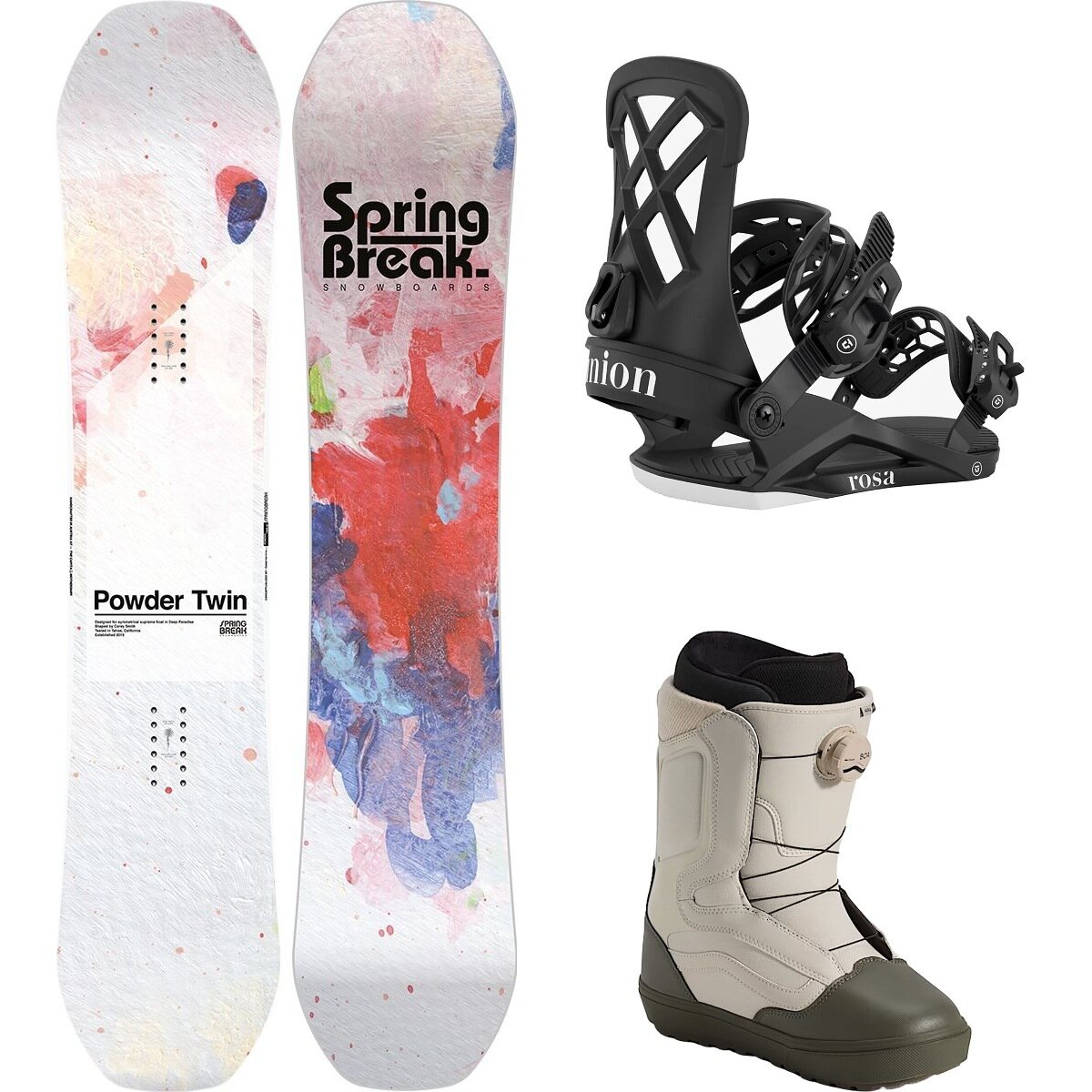 Image of Capita Spring Break Powder Twin Snowboard + STR Binding + Aura OG Misc, Black, Grape Leaf/Oatmeal, 162cm, M, 8.5