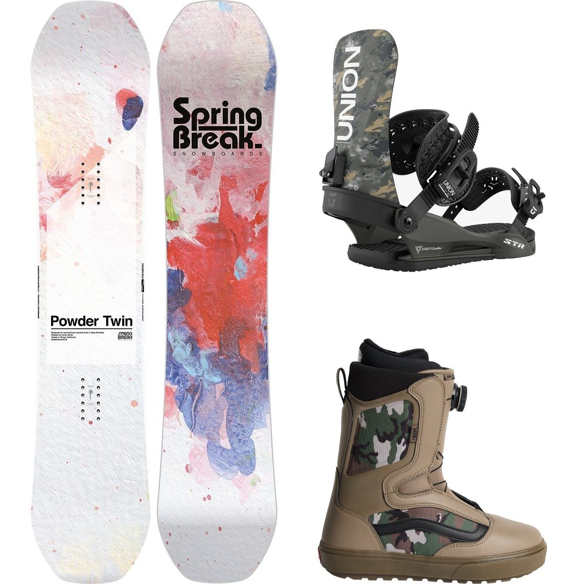 Capita Capita Spring Break Powder Twin Snowboard + STR Binding + Aura OG Misc, Camo, Camo/Black, 156cm, S, 7.5 - $936.45 at Backcountry.com