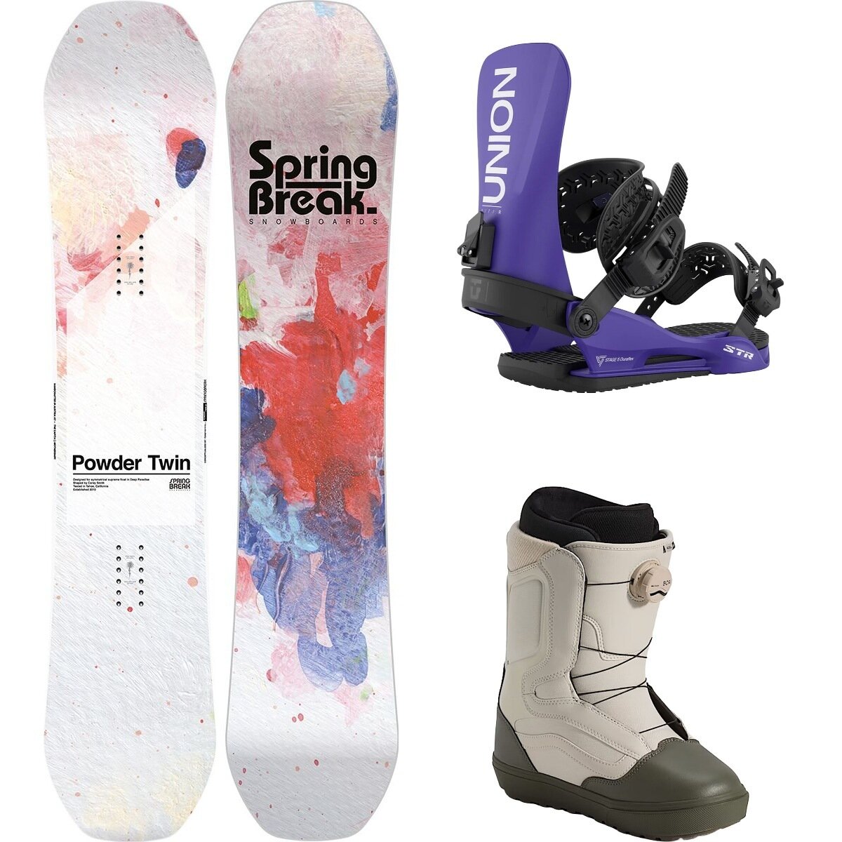 Image of Capita Spring Break Powder Twin Snowboard + STR Binding + Aura OG Misc, Purple, Grape Leaf/Oatmeal, 156cm, M, 8.5