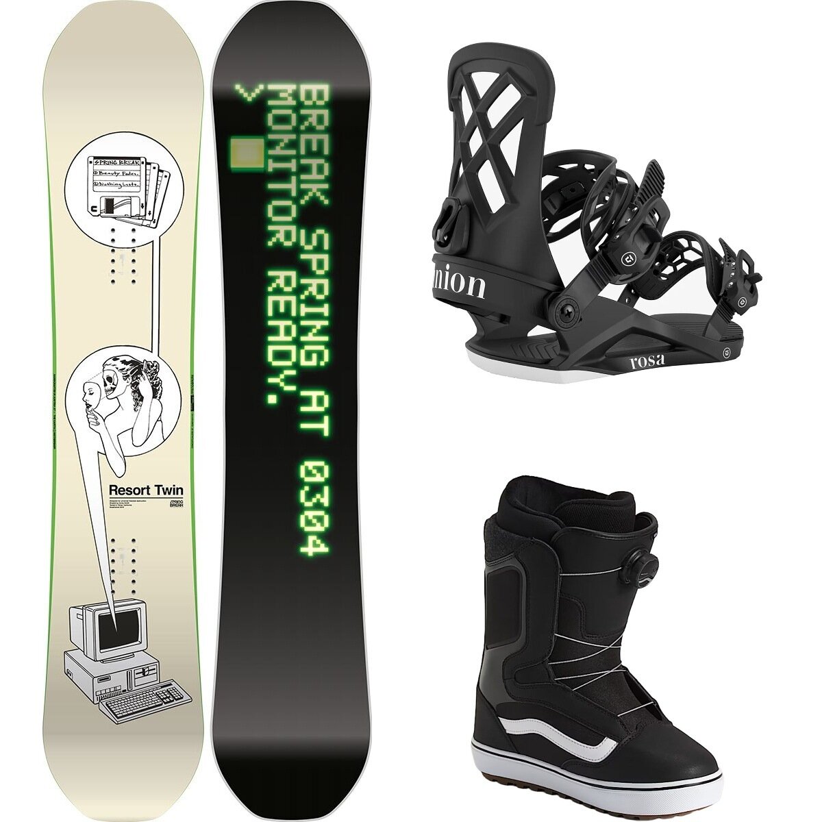 Capita Capita Spring Break Resort Twin Snowboard + STR Binding + Aura OG Misc, Black, Black/White 20, 156cm, M, 8.5