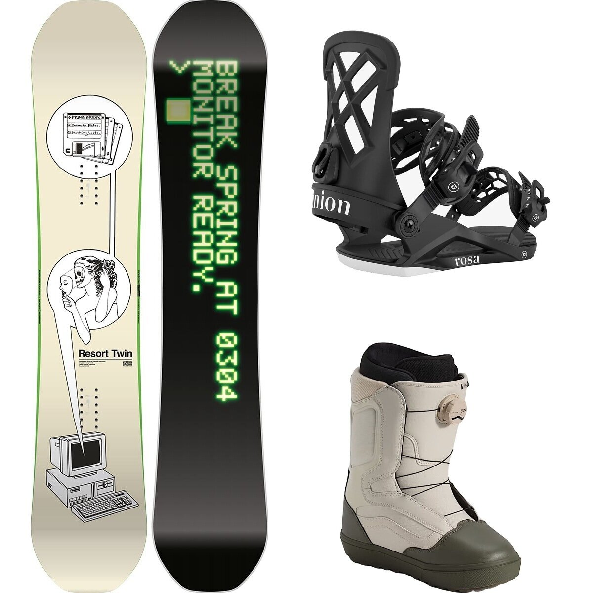 Image of Capita Spring Break Resort Twin Snowboard + STR Binding + Aura OG Misc, Black, Grape Leaf/Oatmeal, 158cm, M, 8.5