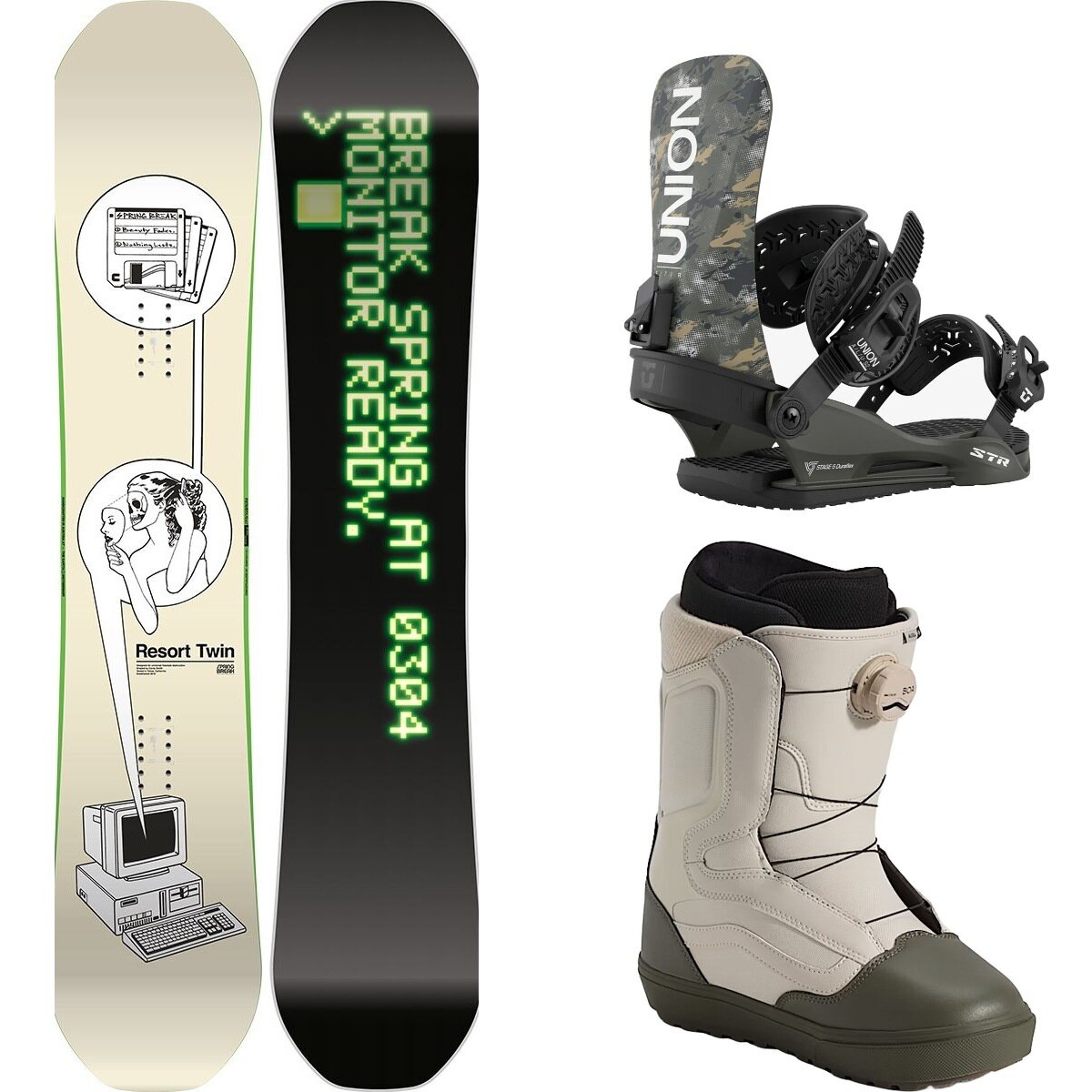 Image of Capita Spring Break Resort Twin Snowboard + STR Binding + Aura OG Misc, Camo, Grape Leaf/Oatmeal, 154cm, M, 8.5