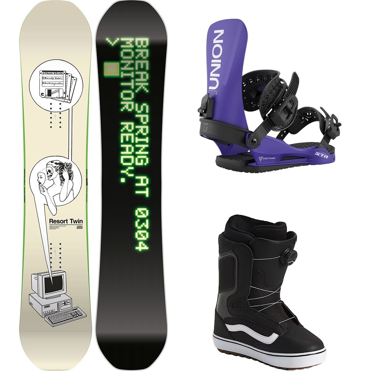 Image of Capita Spring Break Resort Twin Snowboard + STR Binding + Aura OG Misc, Purple, Black/White 20, 158cm, L, 10.5
