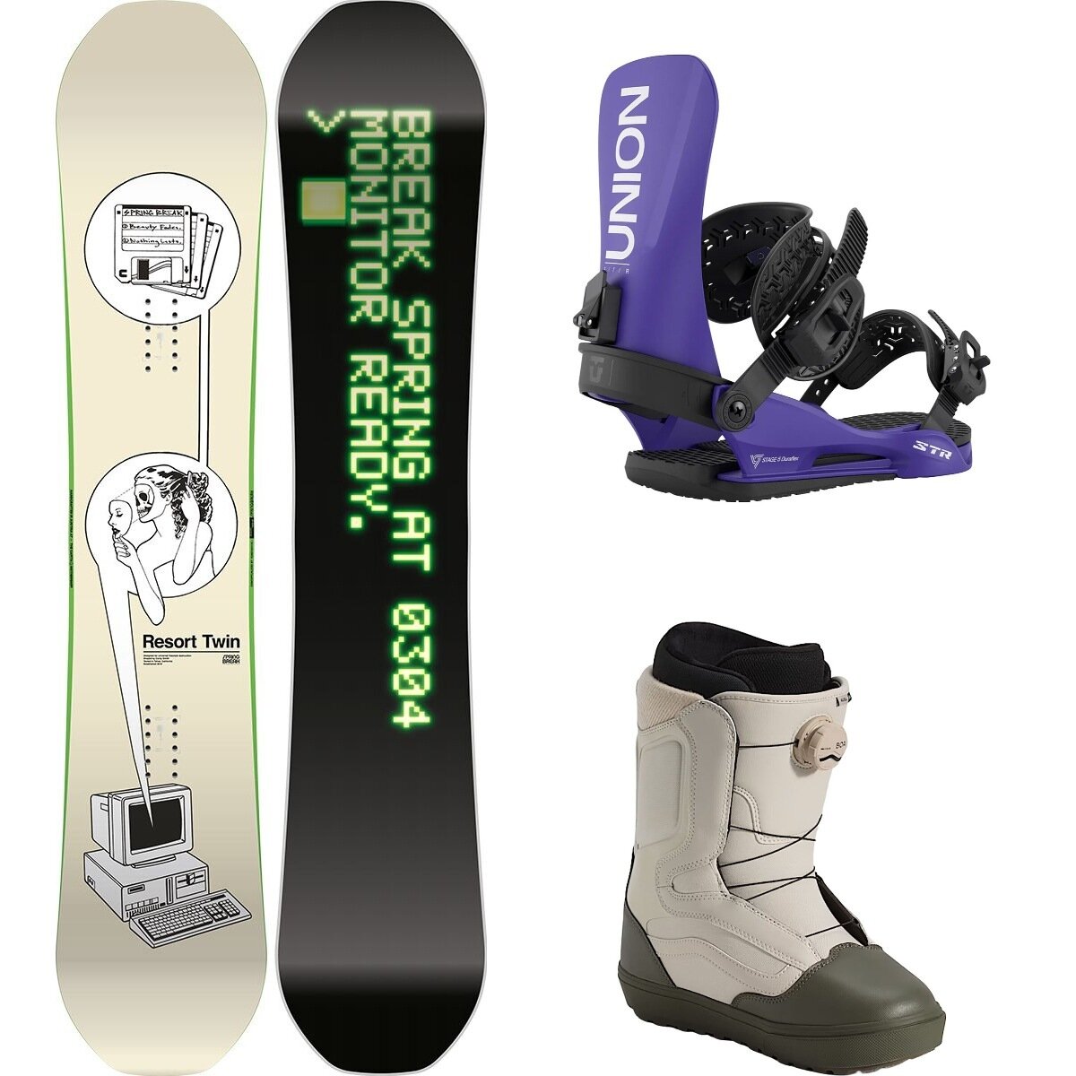 Image of Capita Spring Break Resort Twin Snowboard + STR Binding + Aura OG Misc, Purple, Grape Leaf/Oatmeal, 156cm, M, 8.5