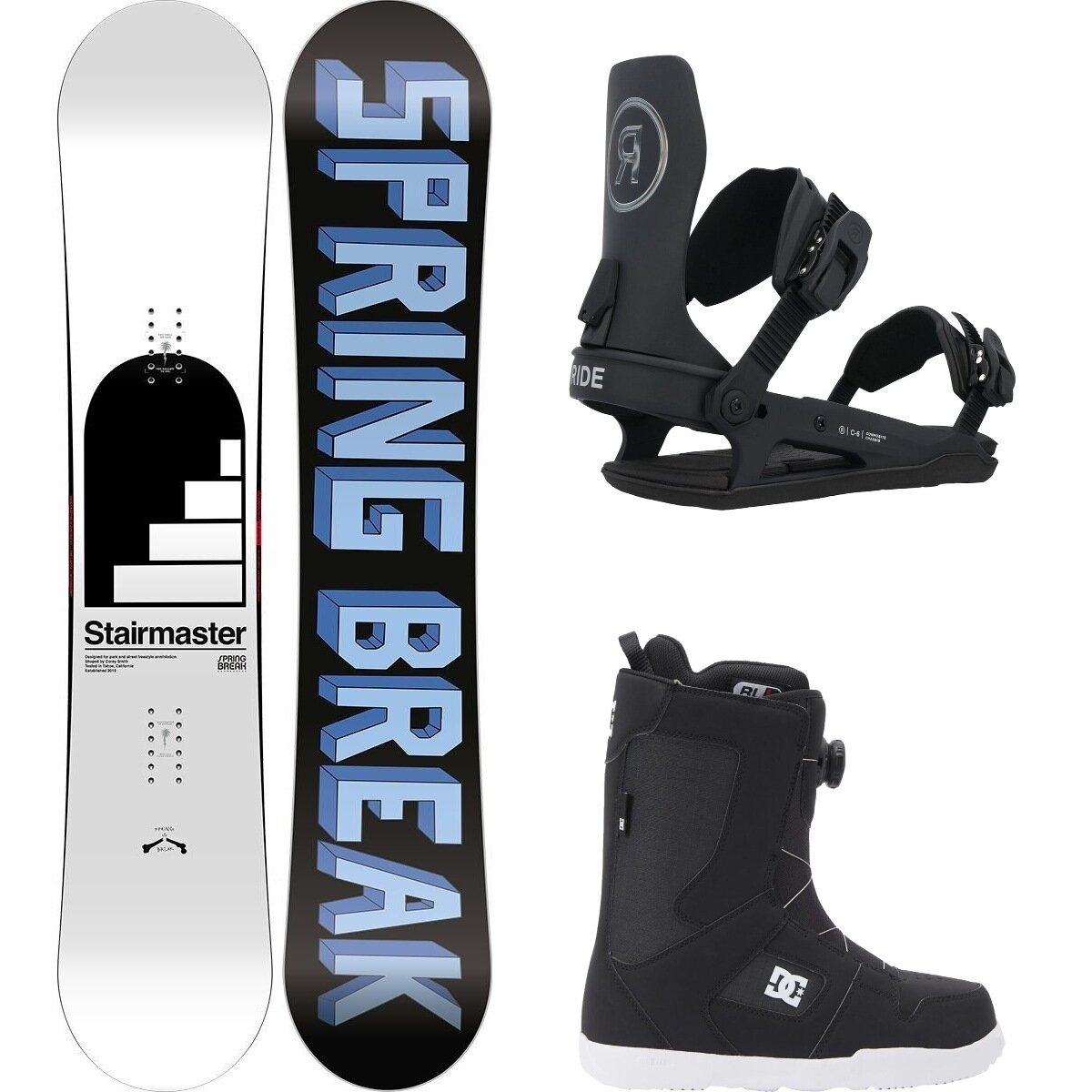 Image of Capita Spring Break Stairmaster Snowboard + C-6 Binding + Phase BOA Misc, Black, Black/White, 158cm, M, 9.0