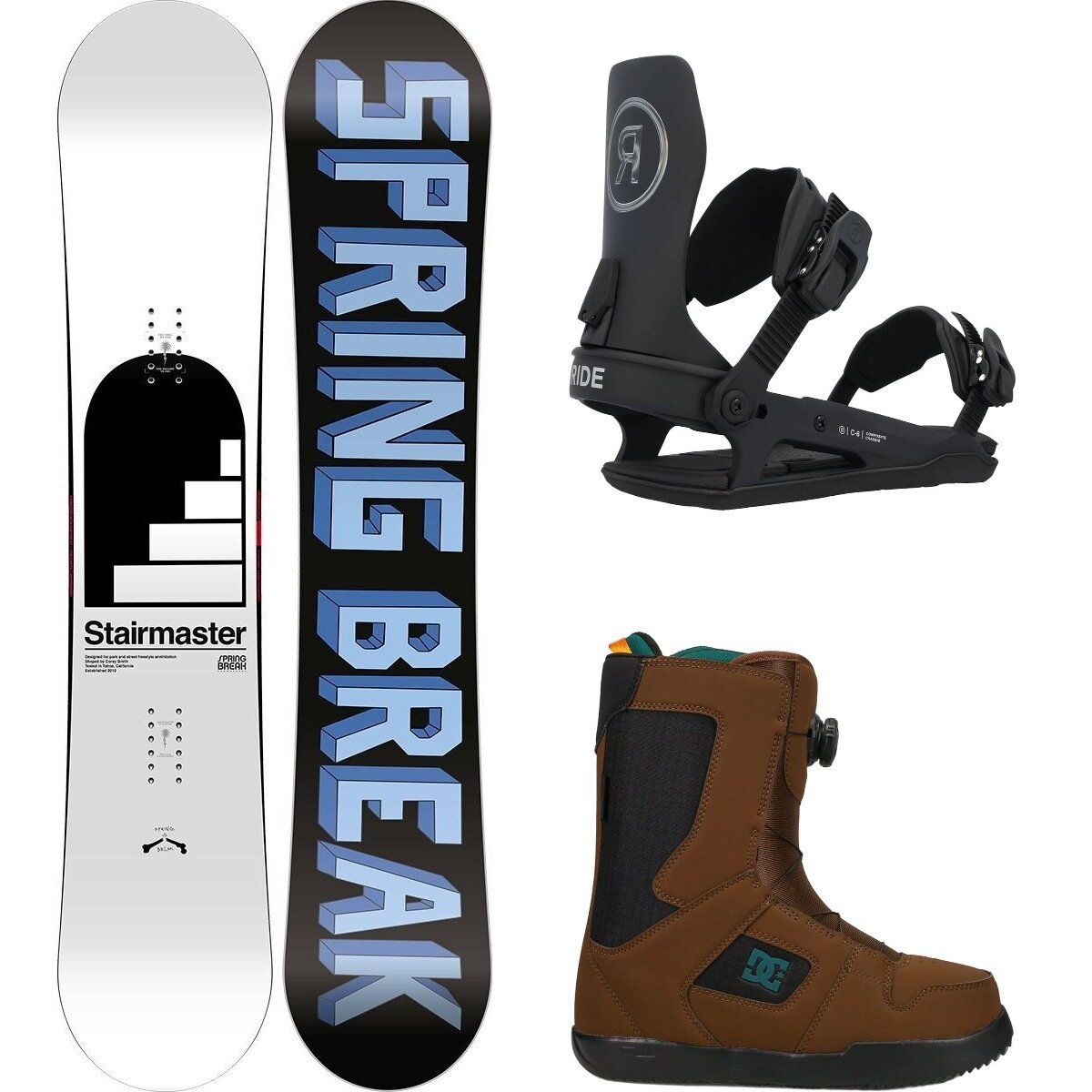 Image of Capita Spring Break Stairmaster Snowboard + C-6 Binding + Phase BOA Misc, Black, Brown/Black/Teal, 156cm, M, 8.5