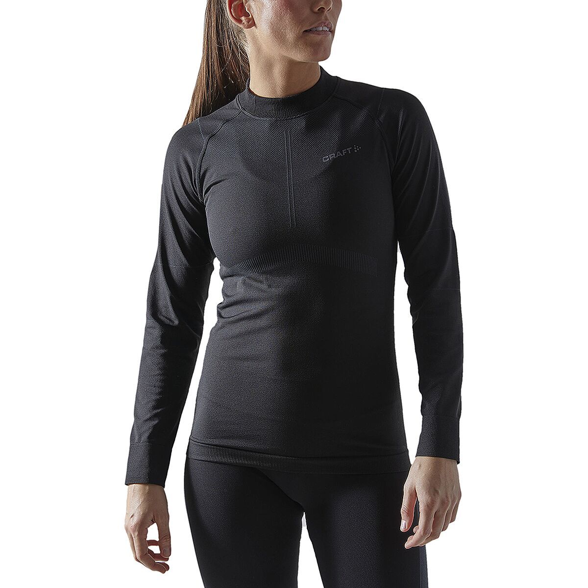 Image of Craft Active Intensity Long-Sleeve Crew Neck Top - Women's Black/Asphalt, S