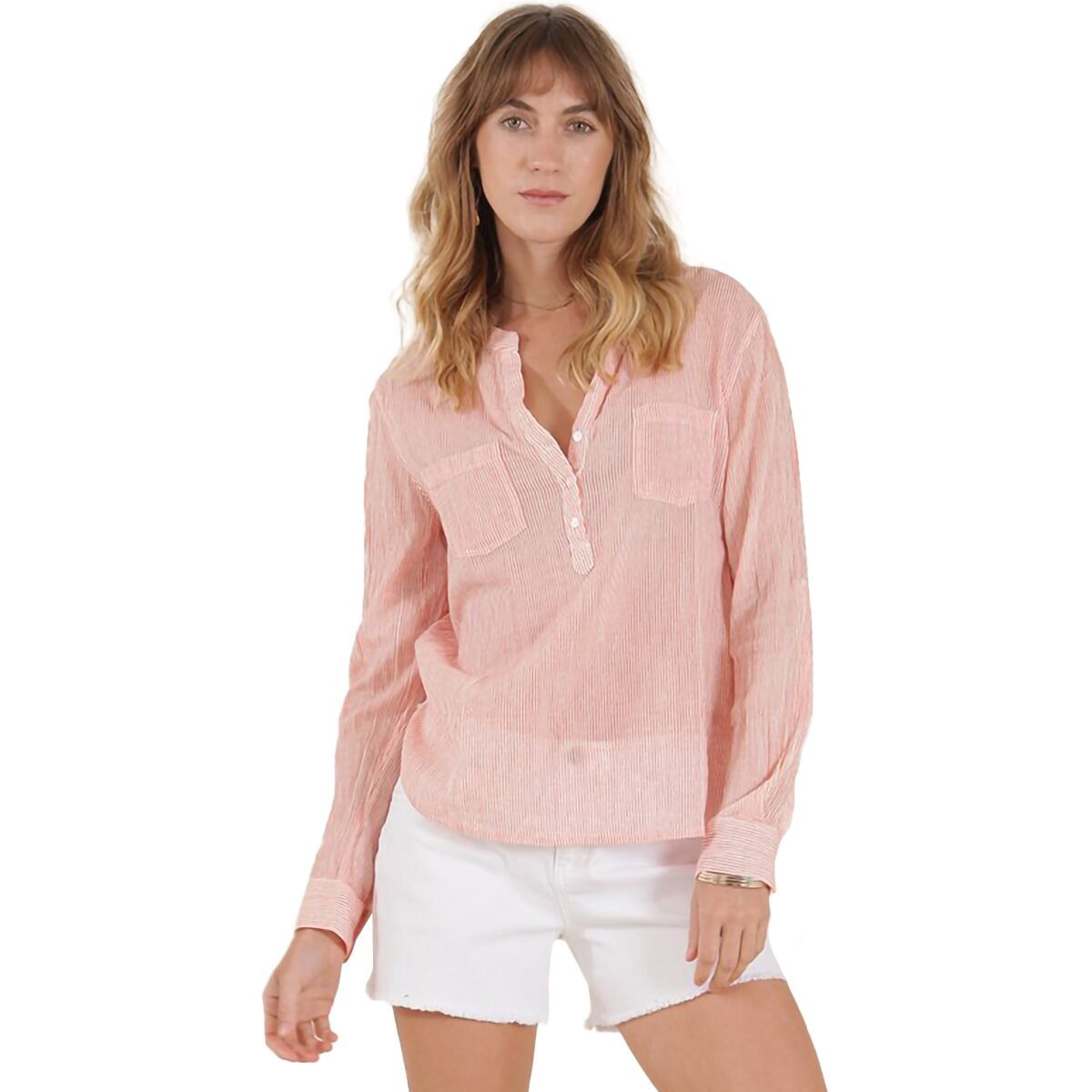 Carve Designs Dylan Gauze Shirt - Women's Coral Mini Stripe, S