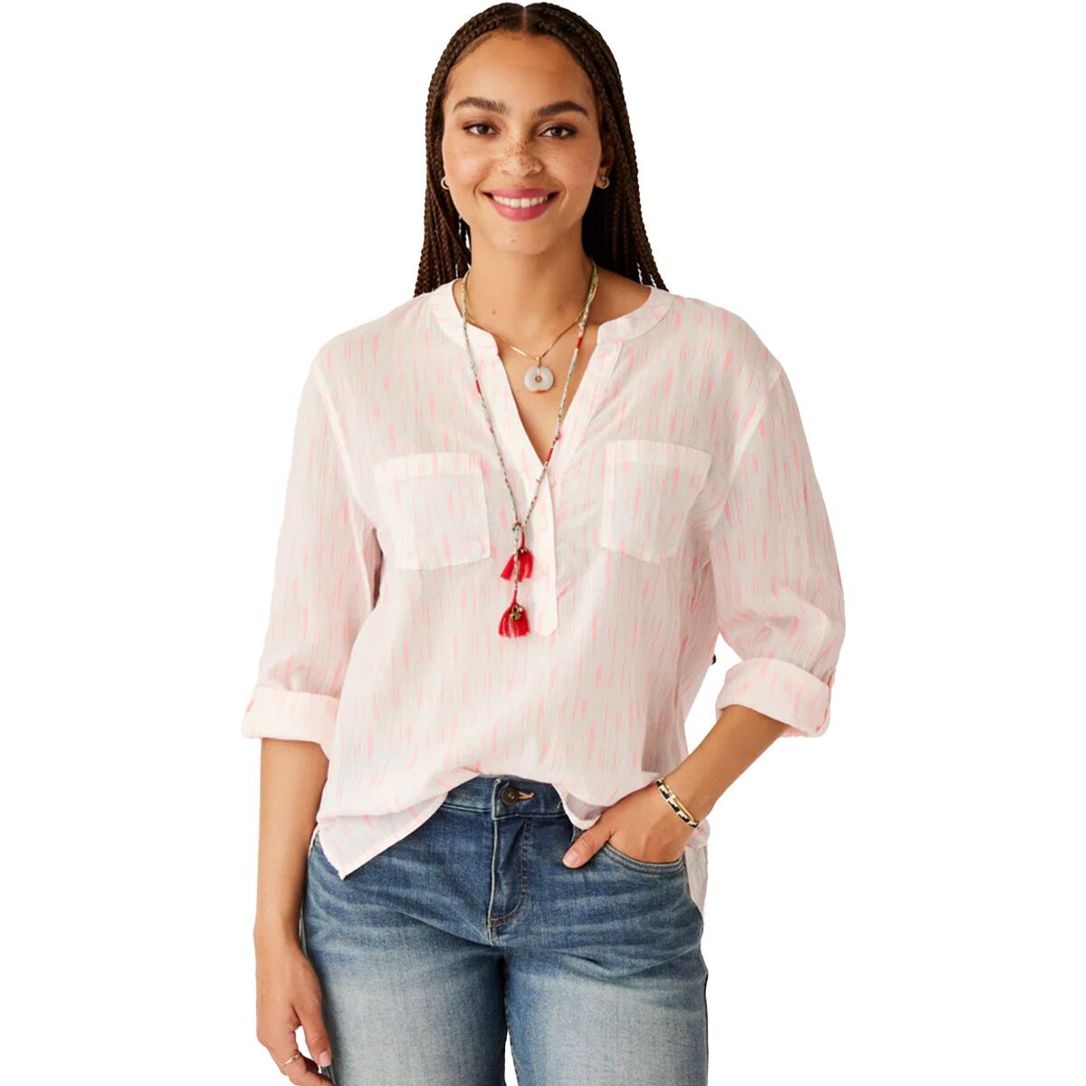 Carve Designs Dylan Gauze Shirt - Women's Electric Coral Ikat, S