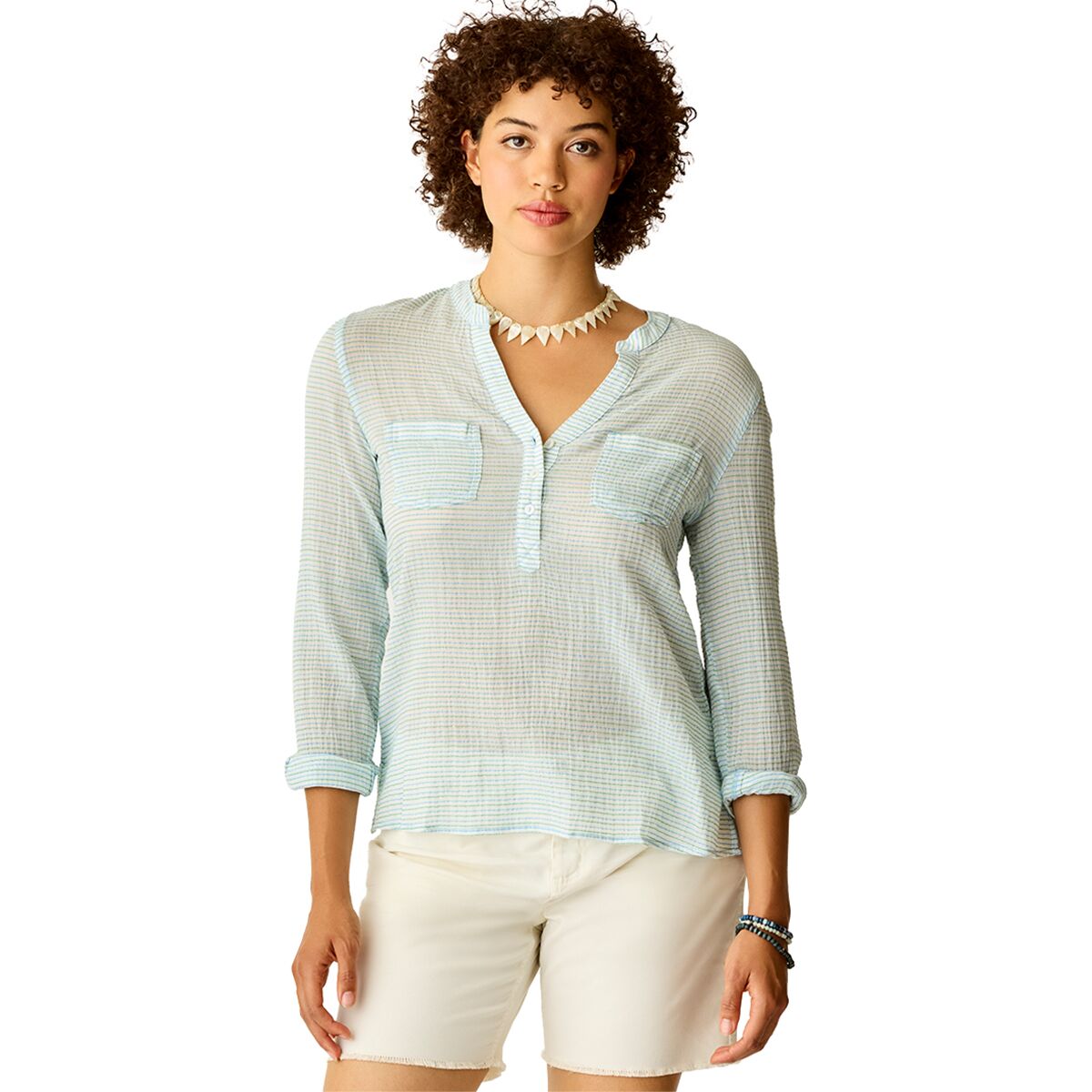 Image of Carve Designs Dylan Gauze Shirt - Women's Lagoon Stripe, XS