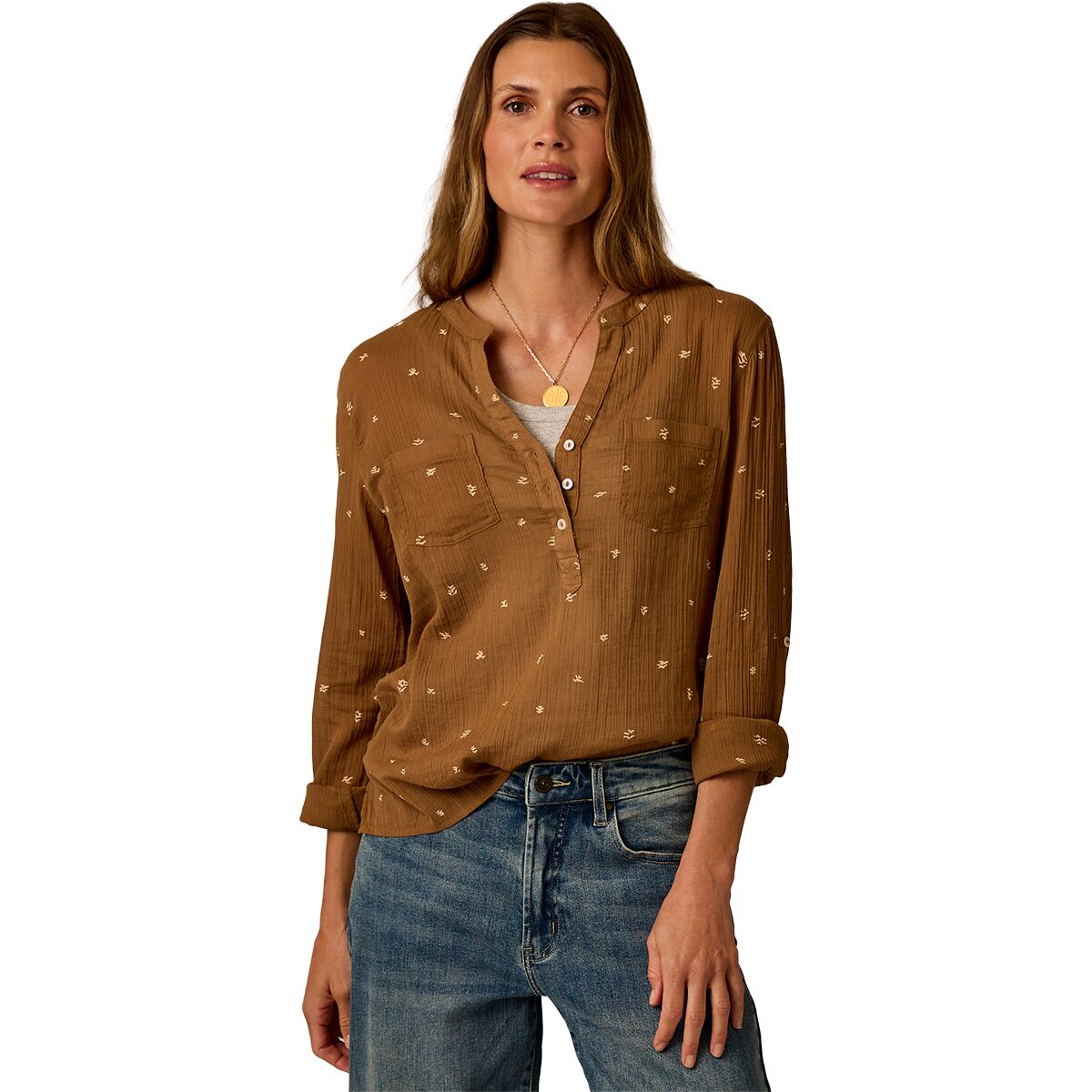 Image of Carve Designs Dylan Gauze Shirt - Women's Walnut Birdsong, M