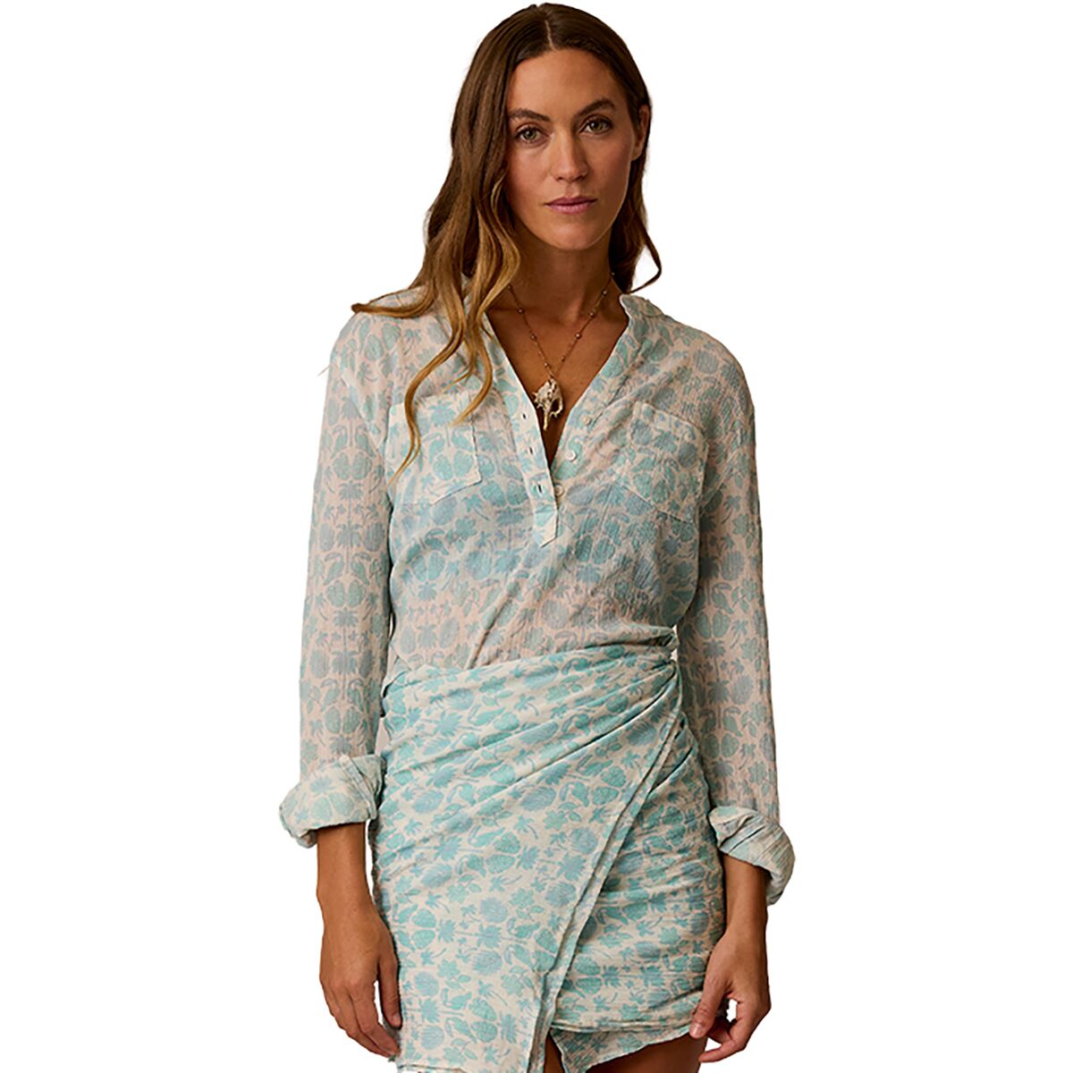 Image of Carve Designs Dylan Gauze Shirt - Women's Cloud Maitai, XS