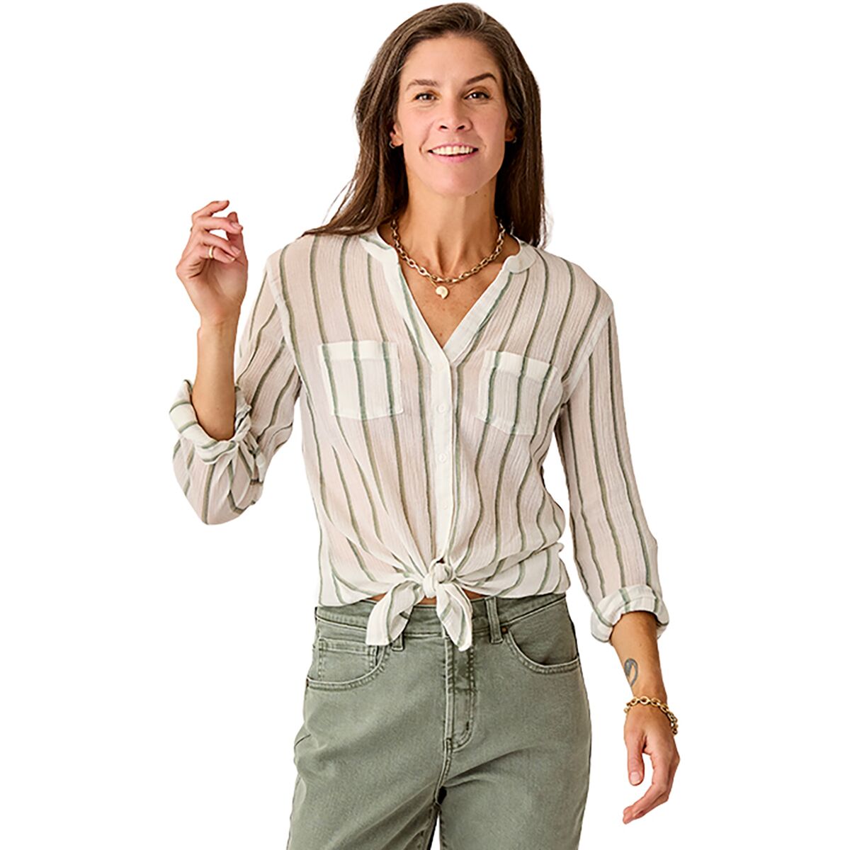 Image of Carve Designs Dylan Gauze Tunic - Women's Fatigue Stripe, XS