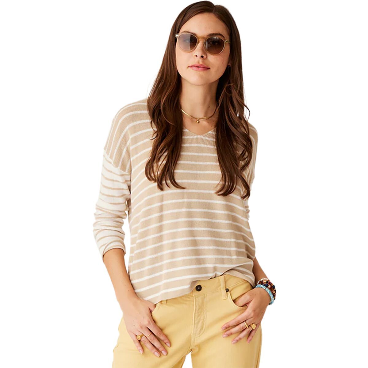 Carve Designs Zella Pullover Sweater - Women's Cement Breton Stripe, L