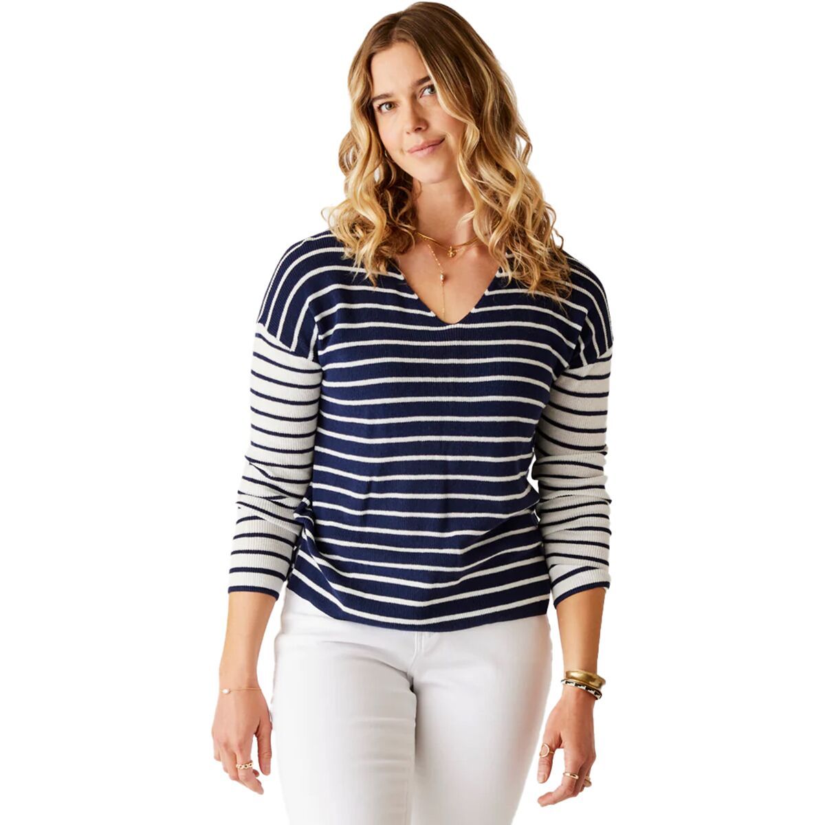 Carve Designs Zella Pullover Sweater - Women's Navy Breton Stripe, S