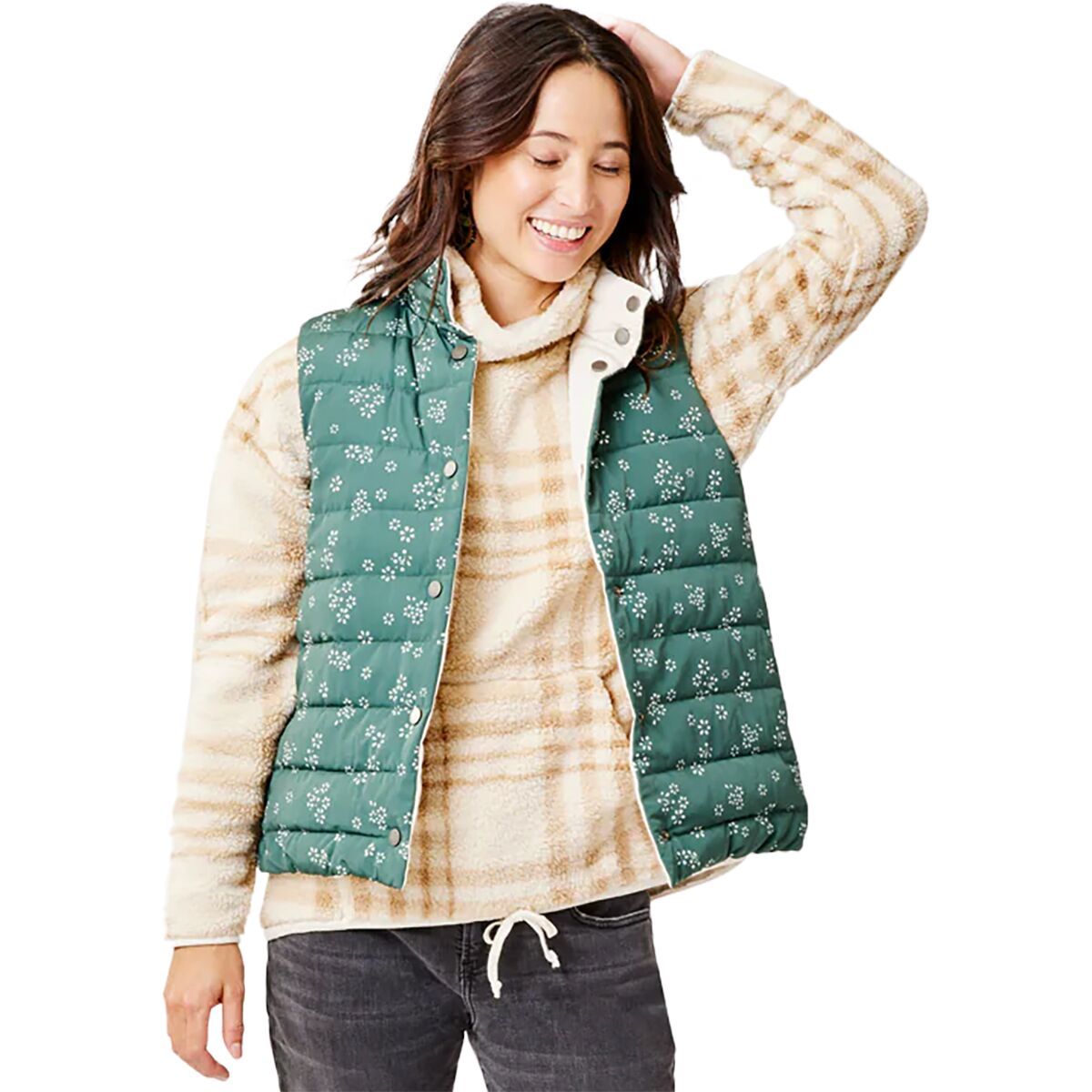 Carve Designs Baker Reversible Vest - Women's Cilantro/Birch, M