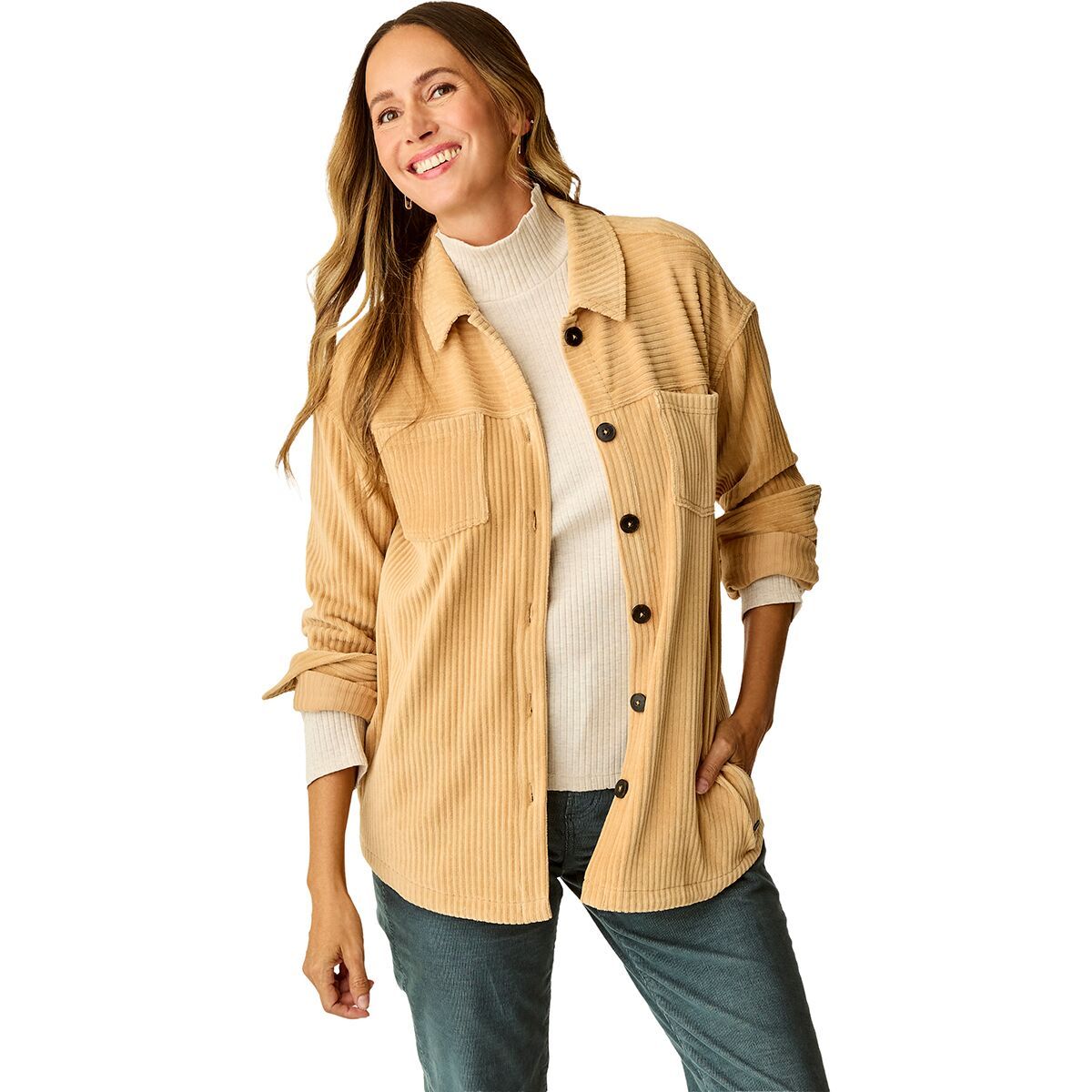 Image of Carve Designs Hudson Stretch Cord Shacket - Women's Camel, M