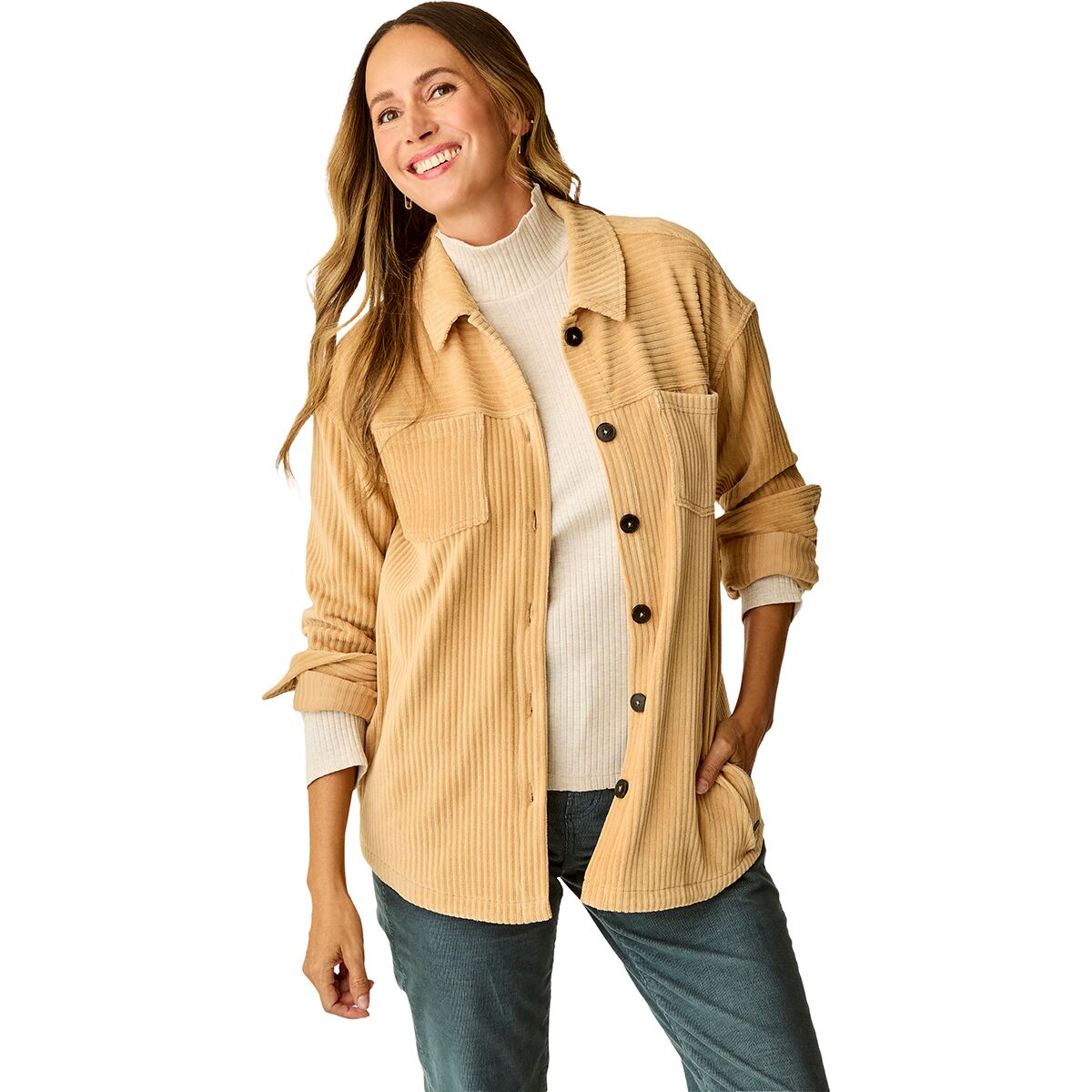 Image of Carve Designs Hudson Stretch Cord Shacket - Women's Camel, L
