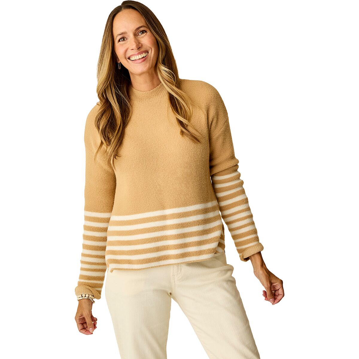 Image of Carve Designs Olivia Plush Sweater - Women's Camel Stripe, S