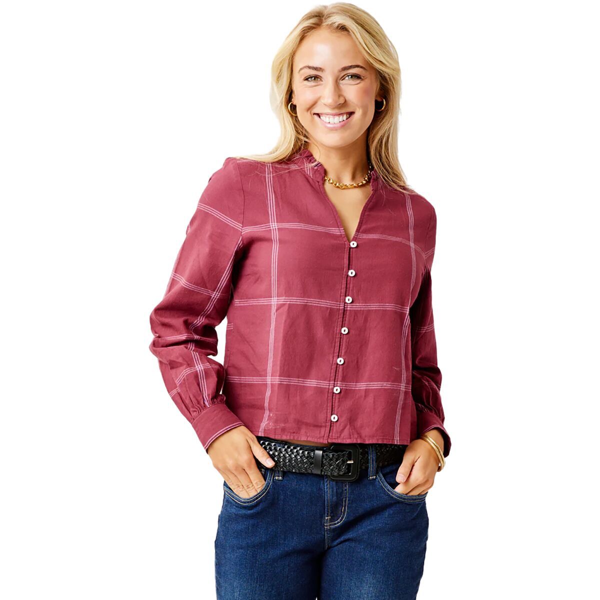 Carve Designs Reagan Twill Long-Sleeve Top - Women's Brick Windowpane, XL